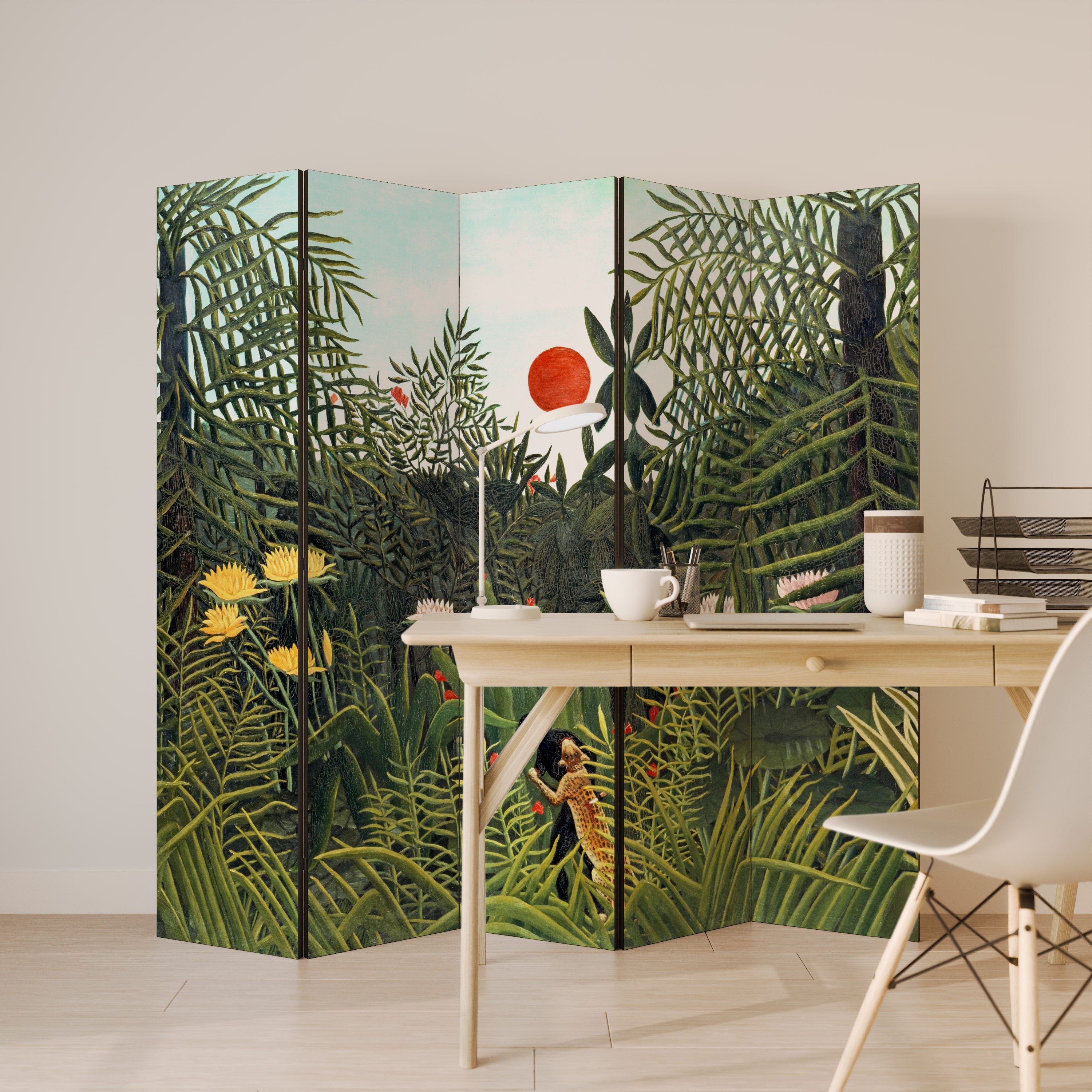 VIRGIN FOREST WITH SUNSET Decorative 5-Panel Room Divider