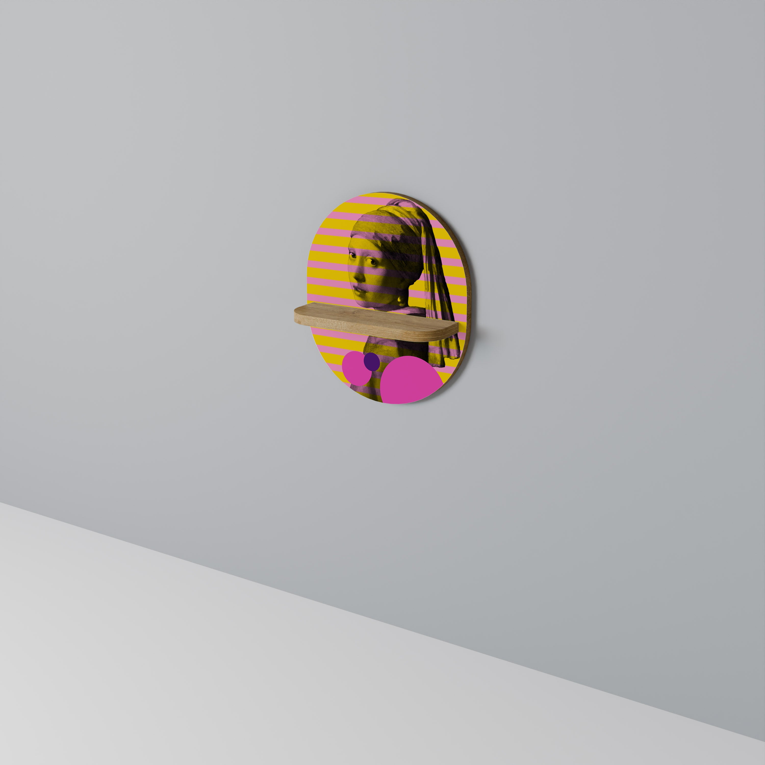 HER WITH A PEARL Estantería de arte ovalada en efecto roble