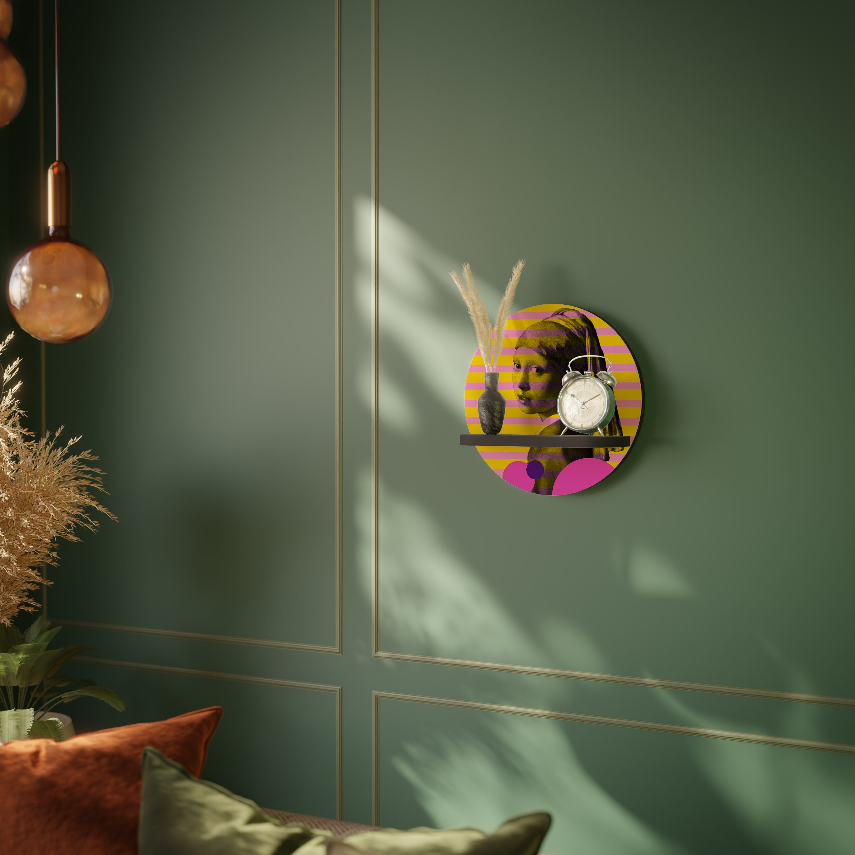 HER WITH A PEARL Round Art Shelf In Black Finish