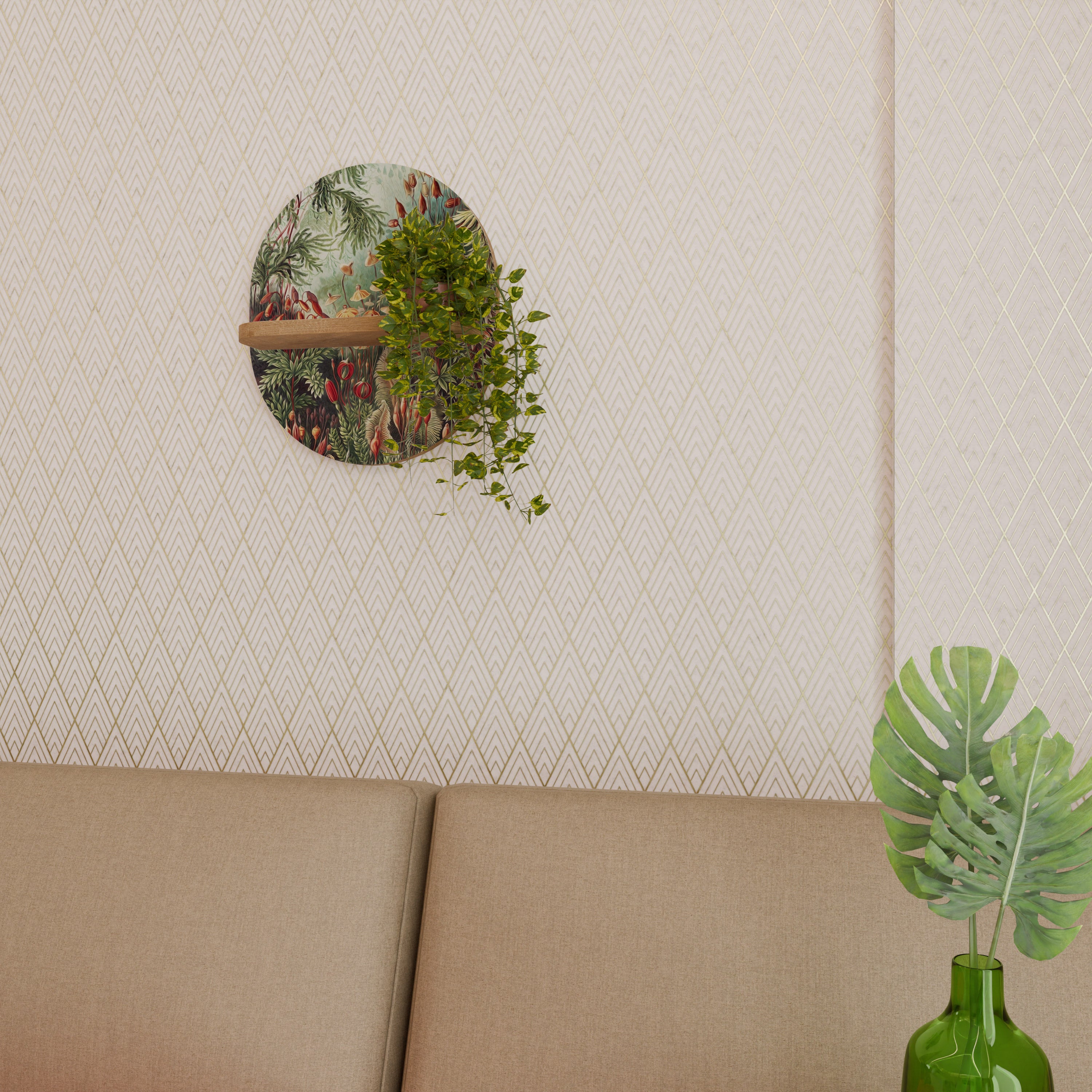 Estantería de arte ovalada MUSCINAE LAUBMOOSE con efecto roble