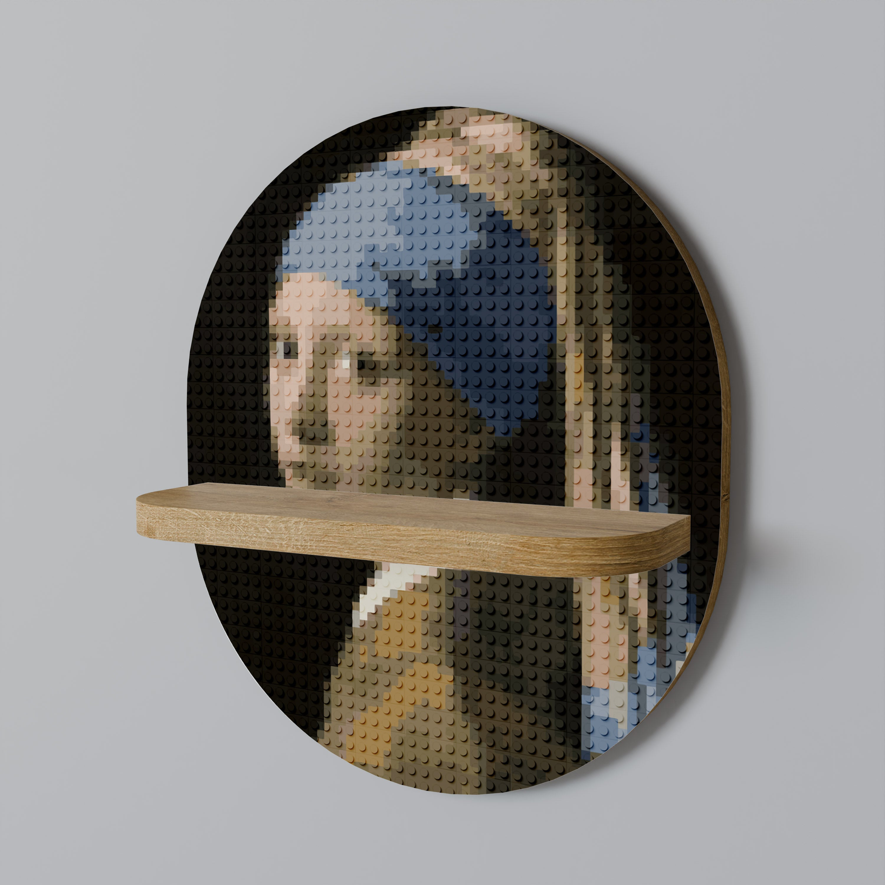 OBRA MAESTRA ESTRUCTURAL Estantería de arte ovalada con efecto roble