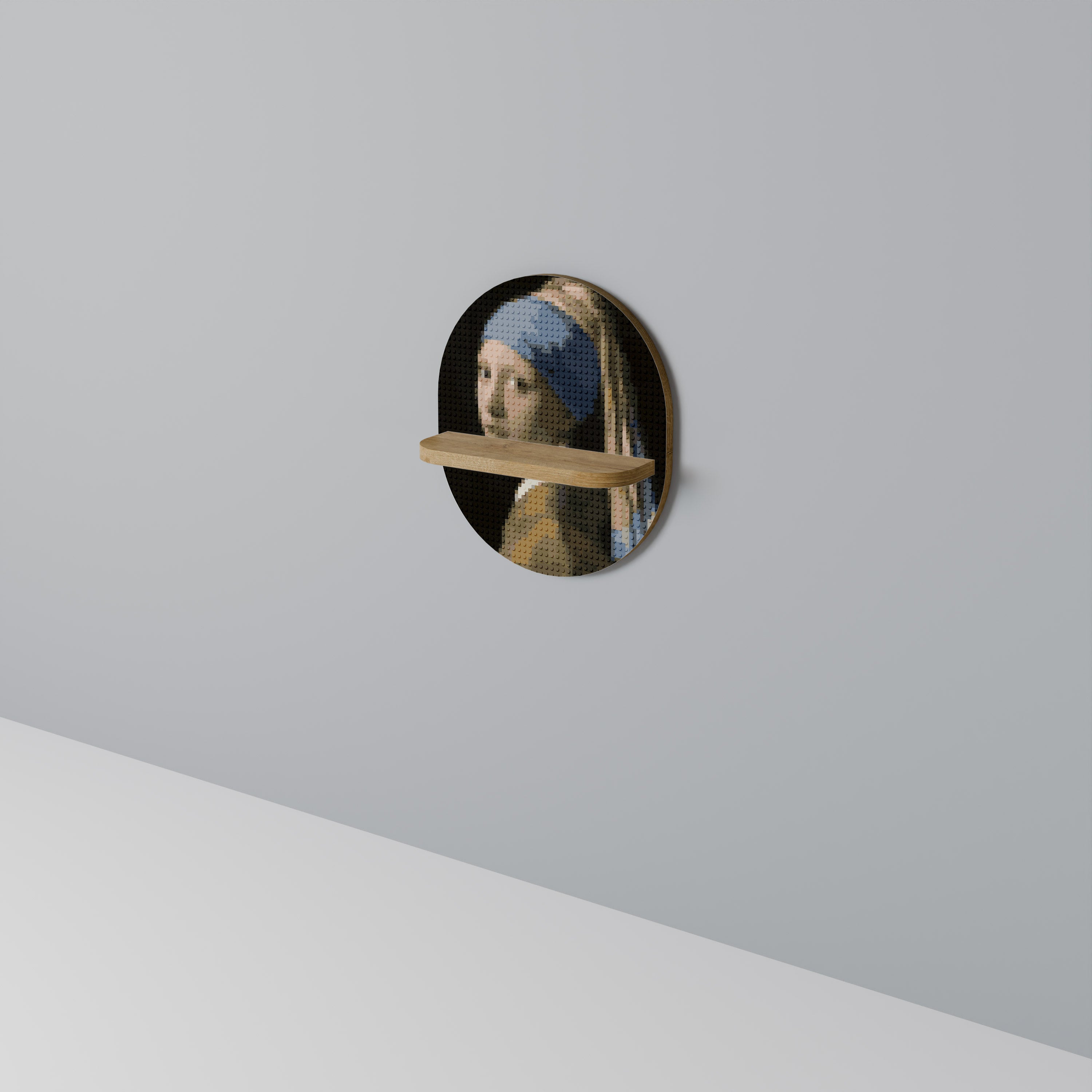 OBRA MAESTRA ESTRUCTURAL Estantería de arte ovalada con efecto roble