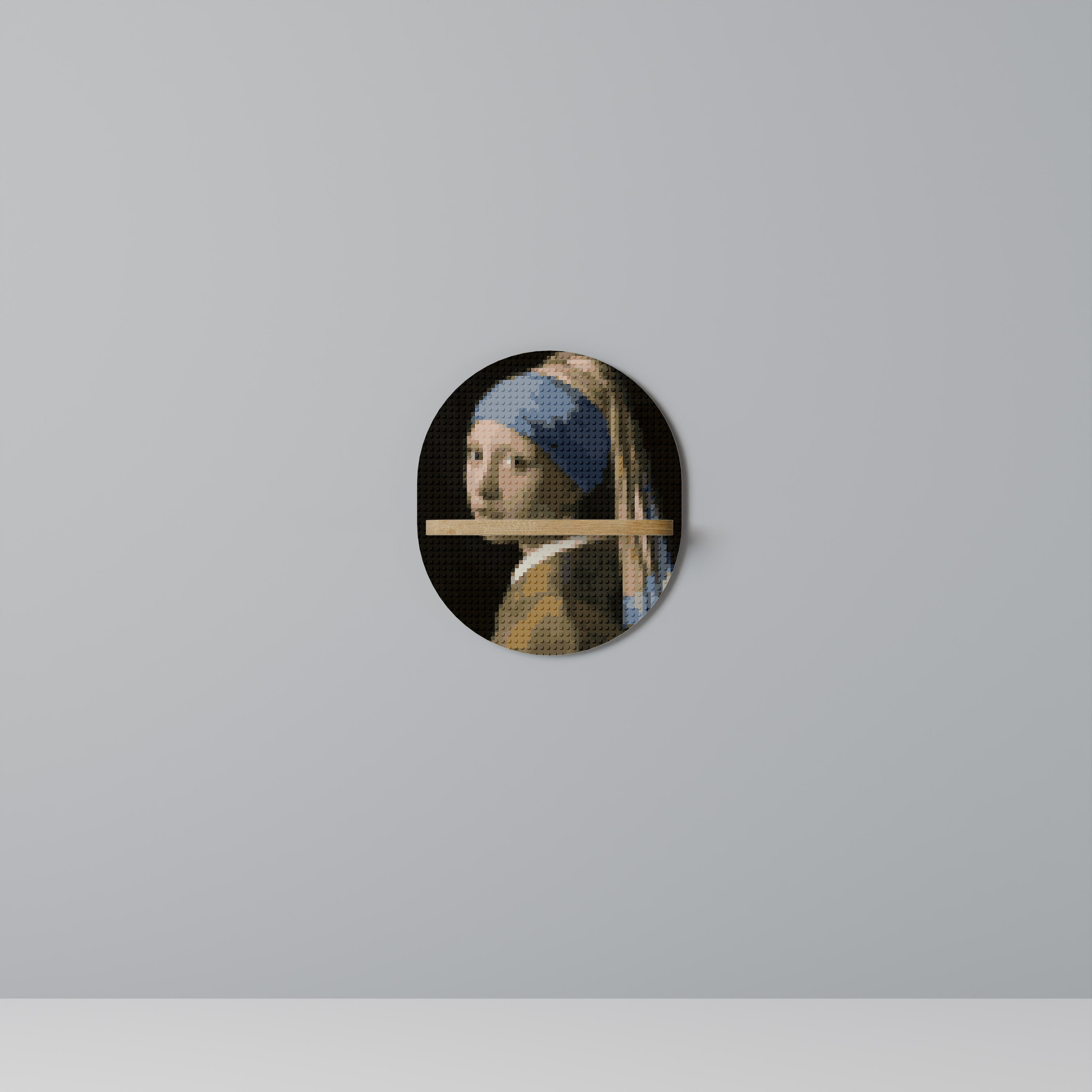 OBRA MAESTRA ESTRUCTURAL Estantería de arte ovalada con efecto roble