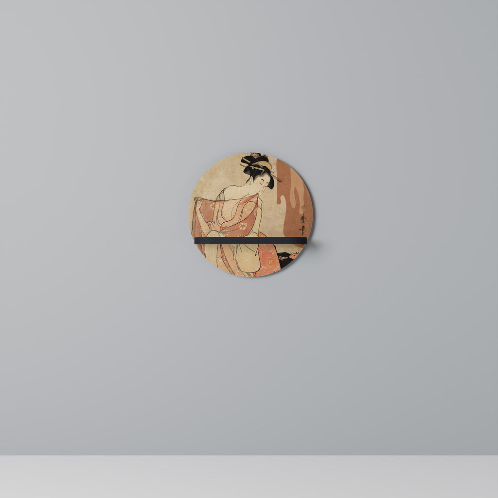 WOMAN, CAT AND EXTRA BROWN Round Art Shelf In Black Finish