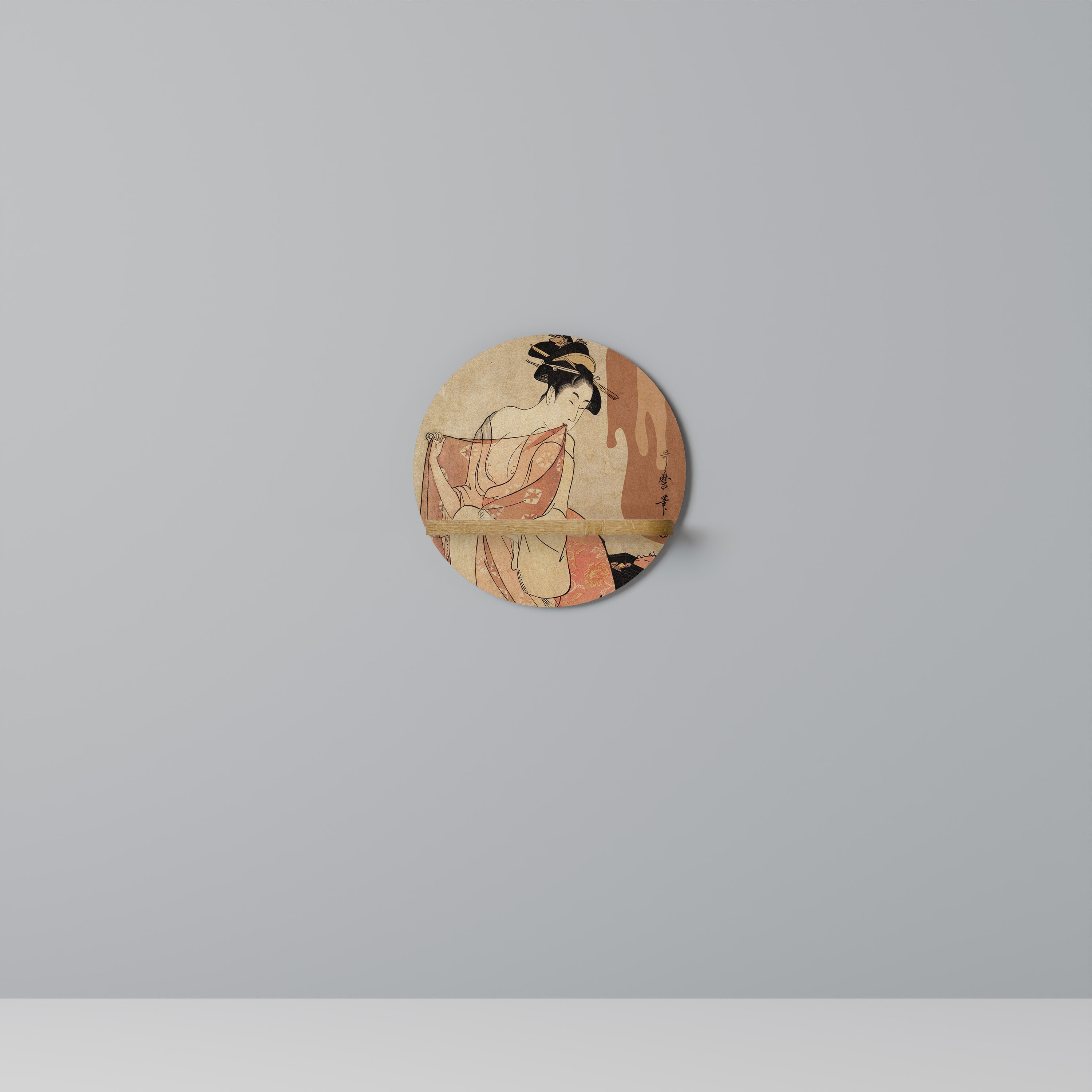 MUJER, GATO Y EXTRA MARRÓN Estantería de Arte Redonda Efecto Roble