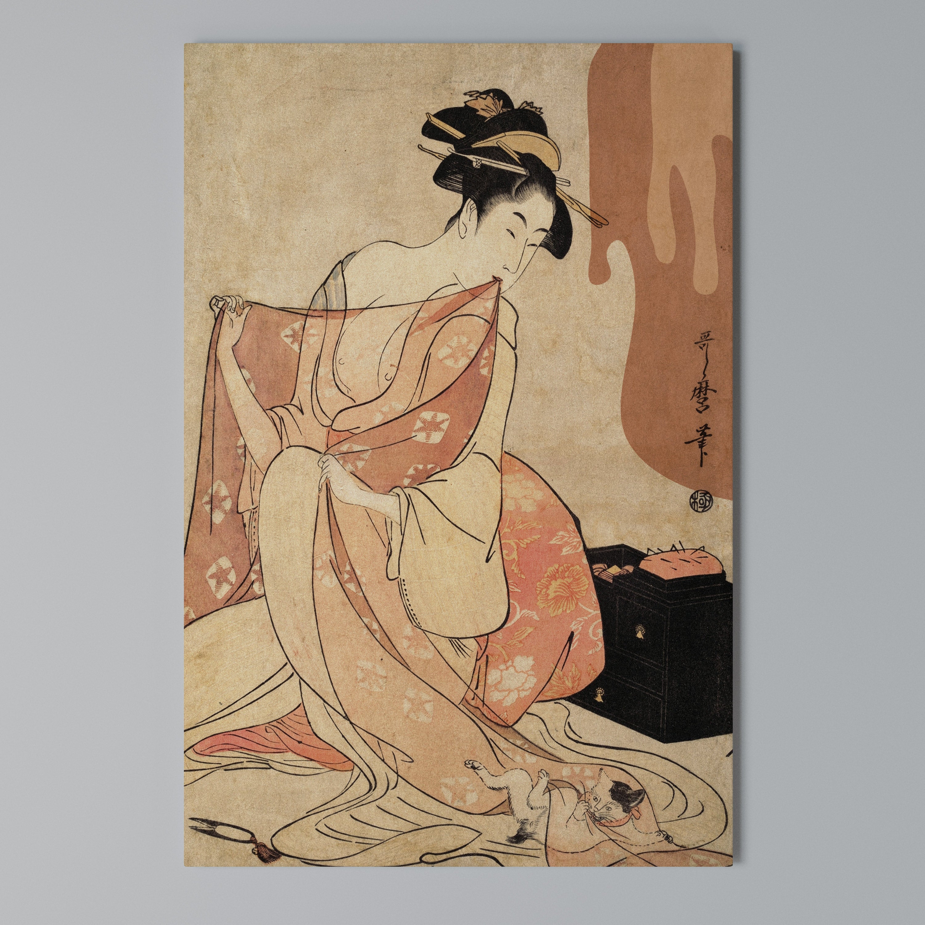 WOMAN, CAT AND EXTRA BROWN Vertical Canvas Print