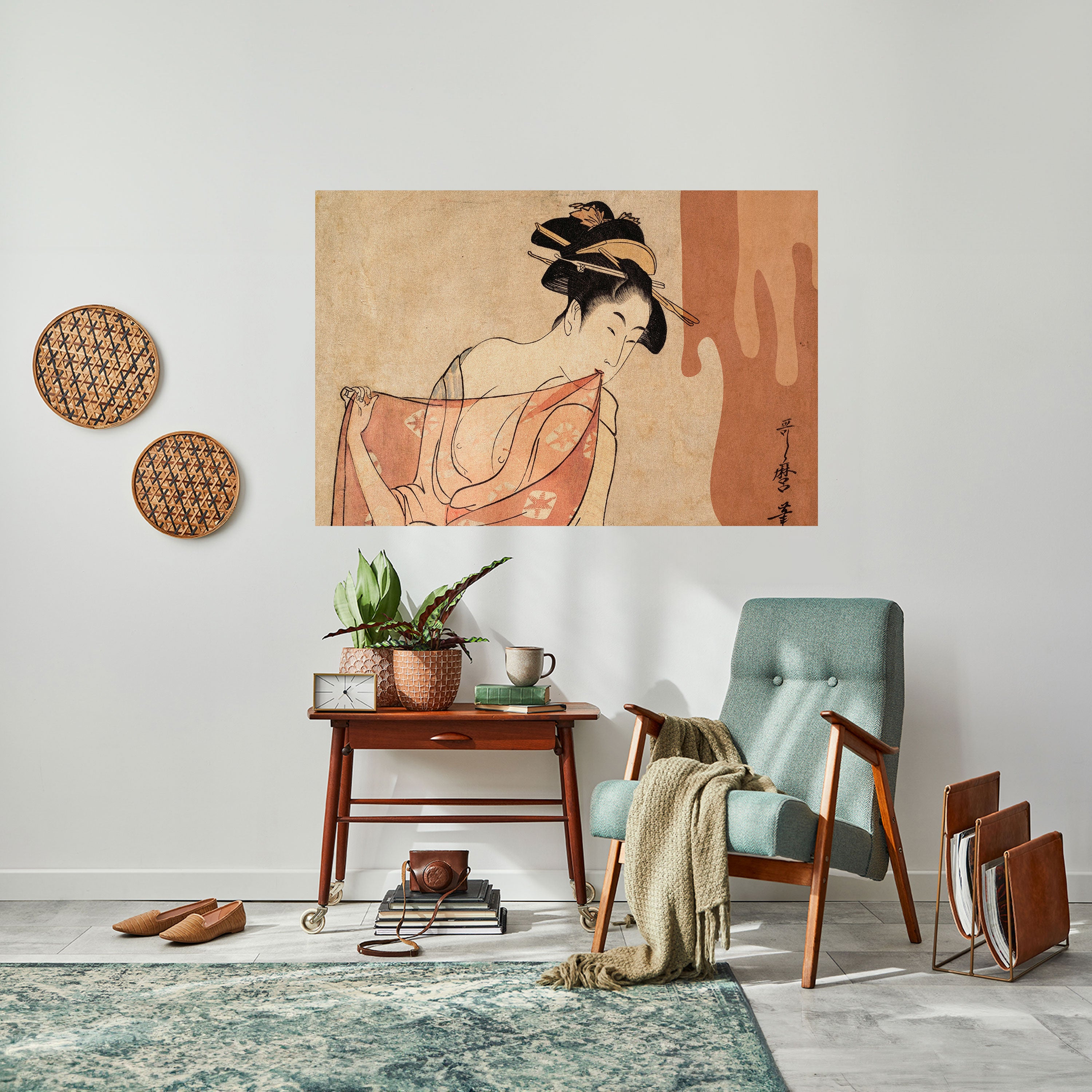 Póster horizontal autoadhesivo MUJER, GATO Y EXTRA MARRÓN