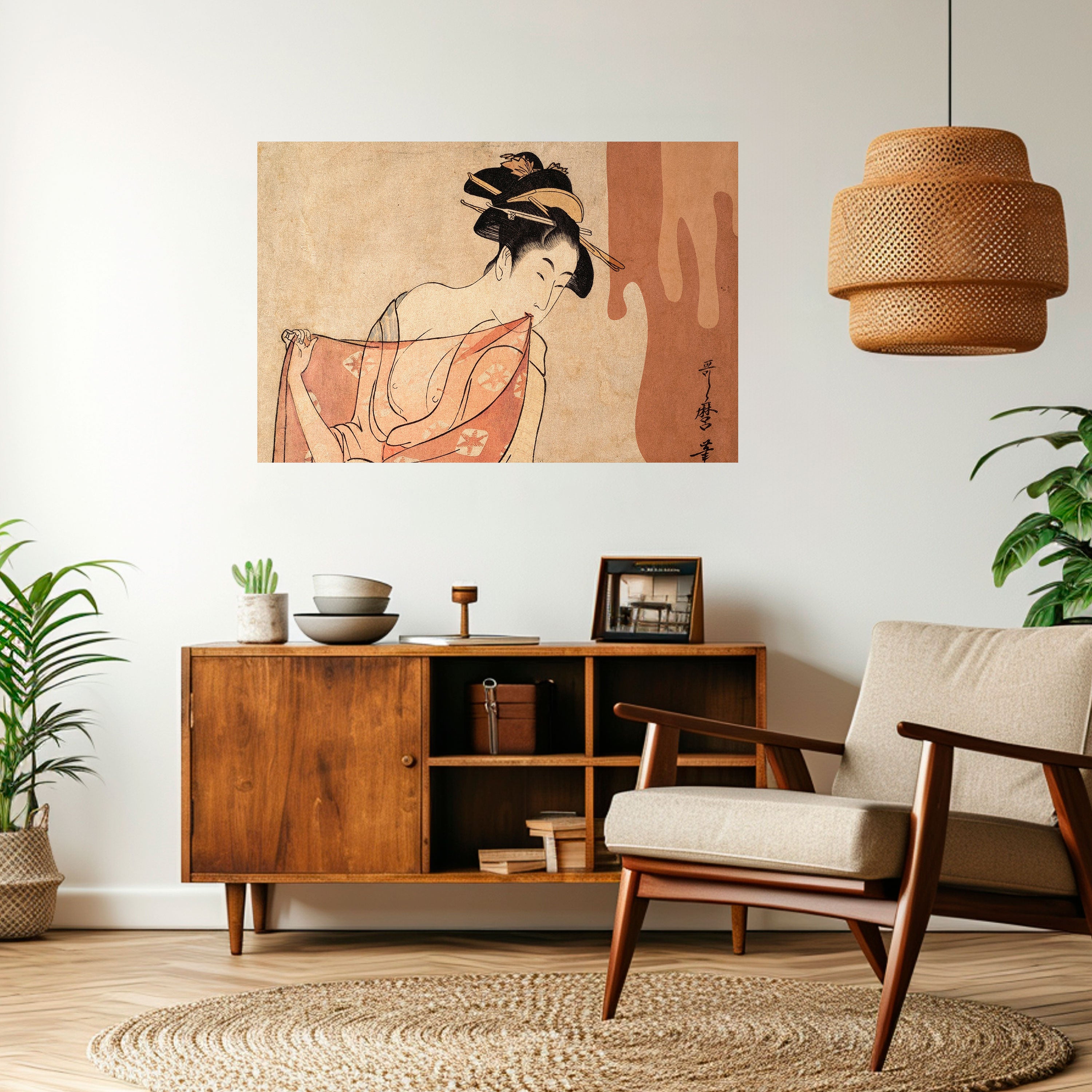 Póster horizontal autoadhesivo MUJER, GATO Y EXTRA MARRÓN