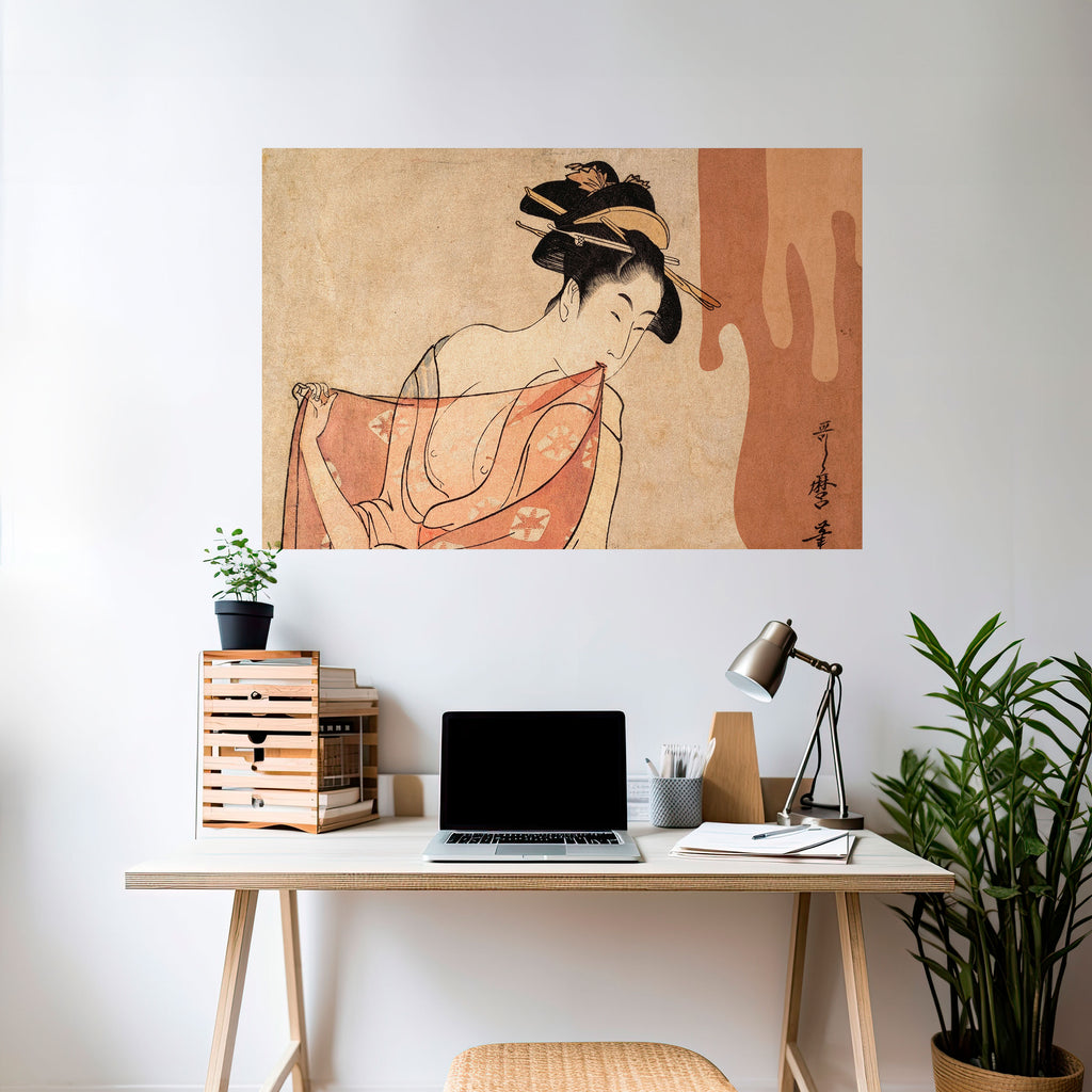 Póster horizontal autoadhesivo MUJER, GATO Y EXTRA MARRÓN