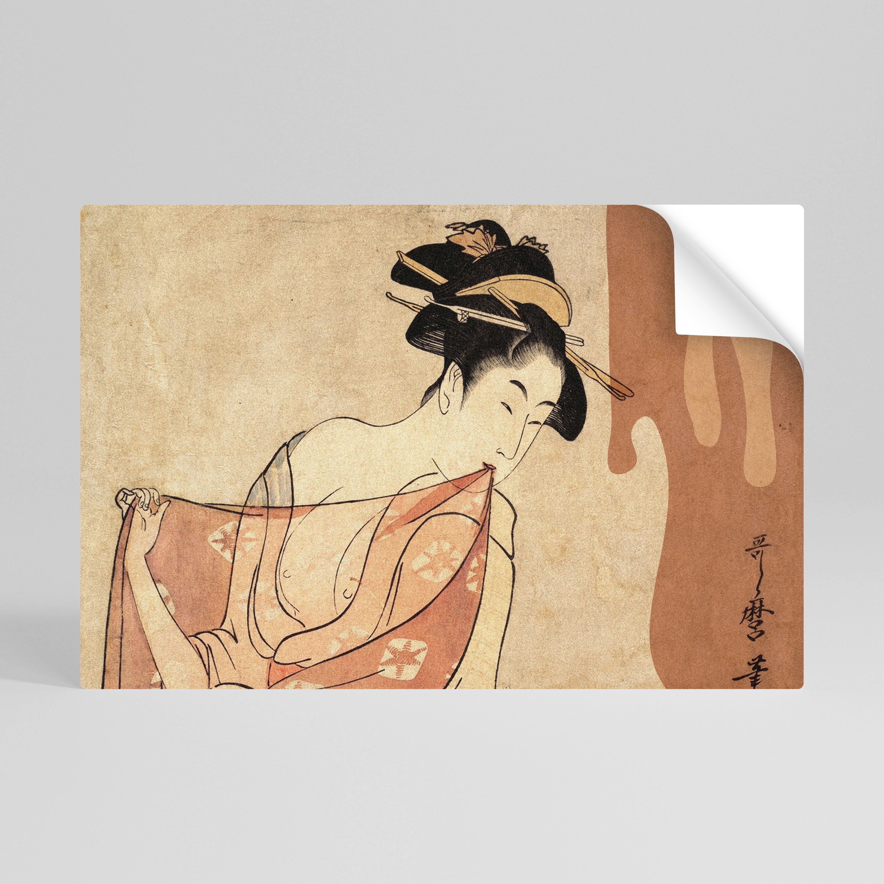 WOMAN, CAT AND EXTRA BROWN Peel and Stick Horizontal Poster