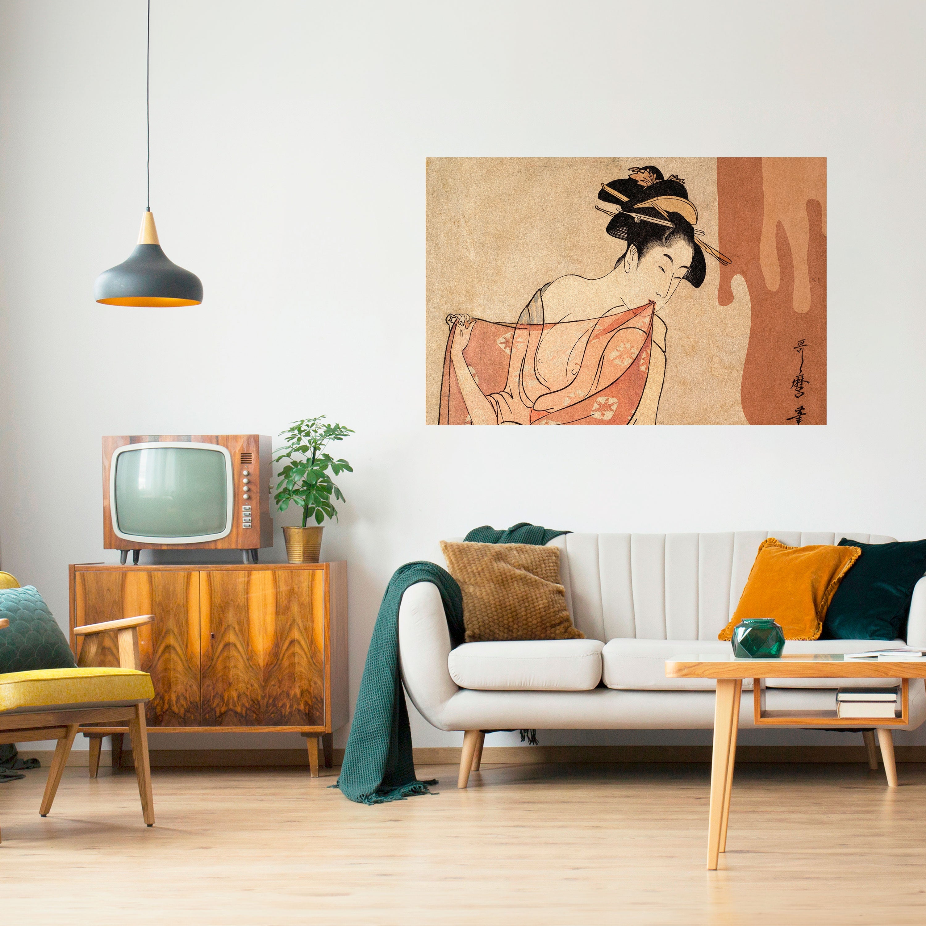 Póster horizontal autoadhesivo MUJER, GATO Y EXTRA MARRÓN