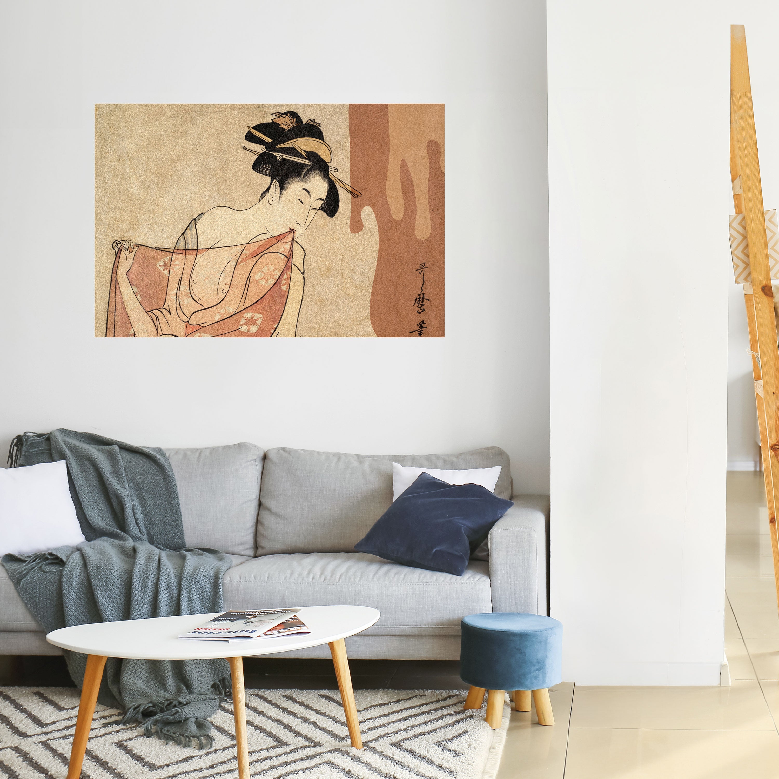 Póster horizontal autoadhesivo MUJER, GATO Y EXTRA MARRÓN