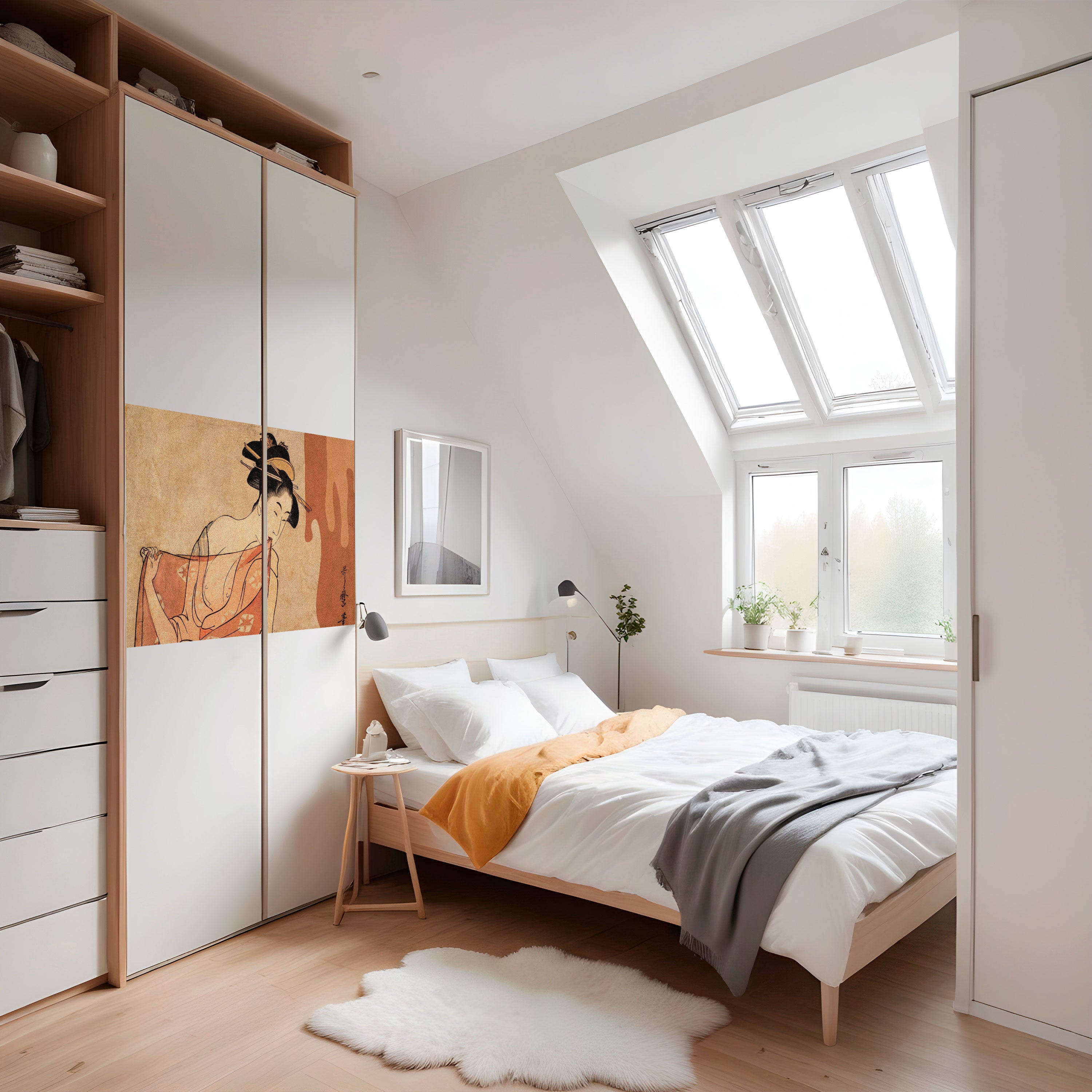 Póster horizontal autoadhesivo MUJER, GATO Y EXTRA MARRÓN