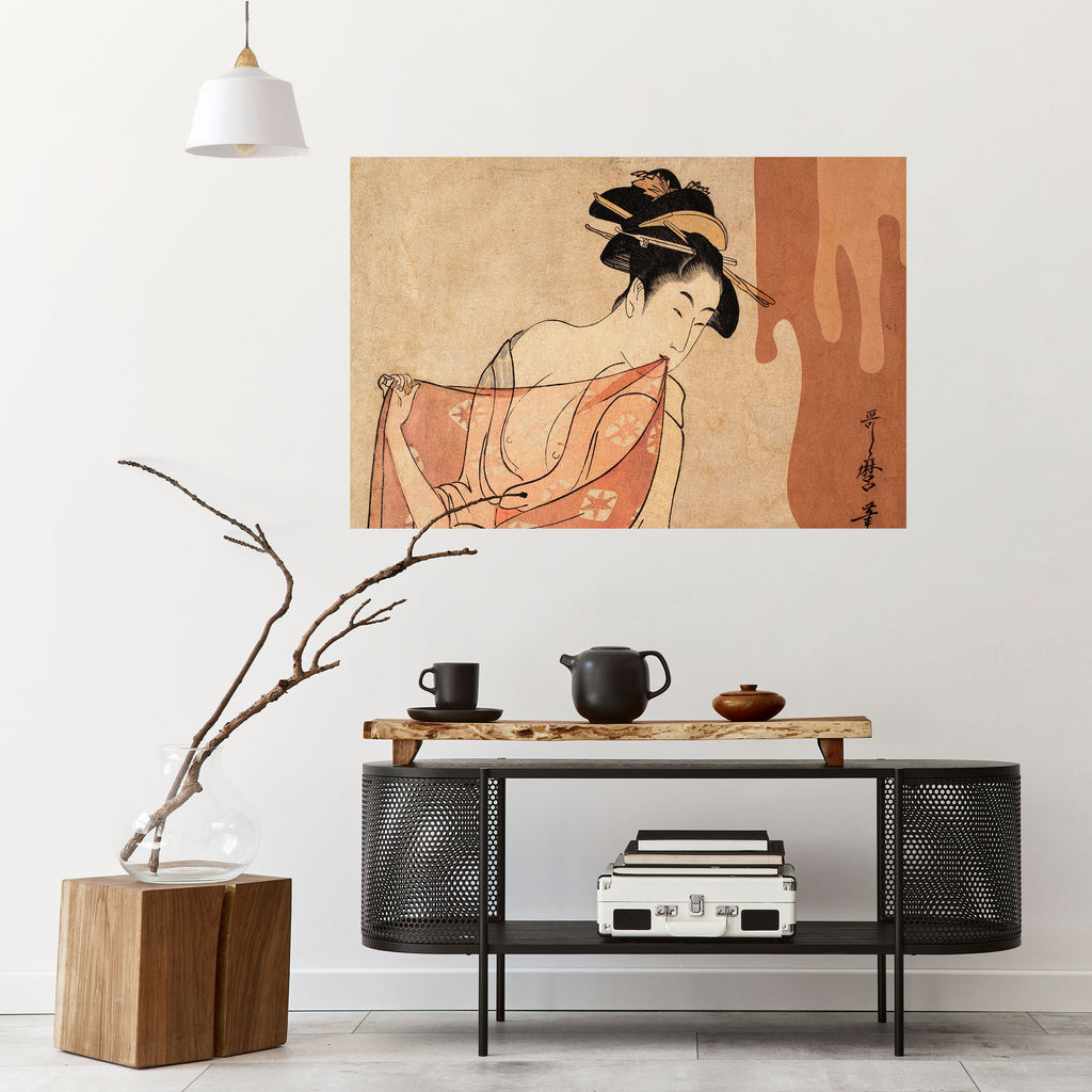 Póster horizontal autoadhesivo MUJER, GATO Y EXTRA MARRÓN