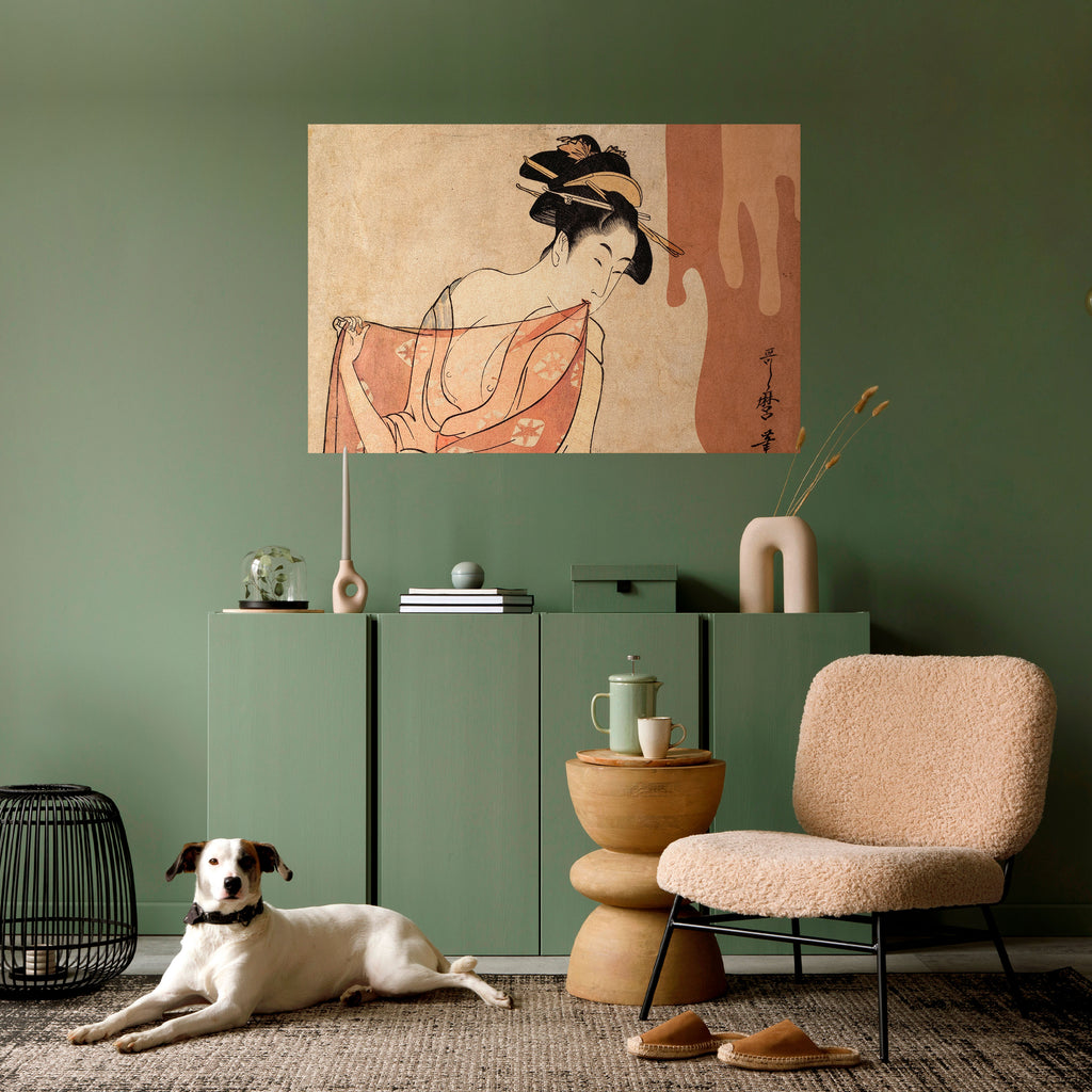 Póster horizontal autoadhesivo MUJER, GATO Y EXTRA MARRÓN