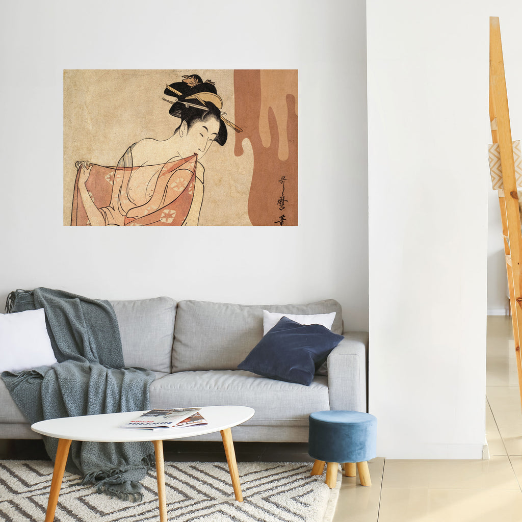 Póster horizontal autoadhesivo MUJER, GATO Y EXTRA MARRÓN