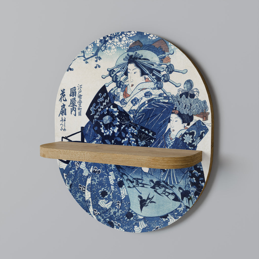 Estantería de arte ovalada MUJER JAPONESA con efecto roble