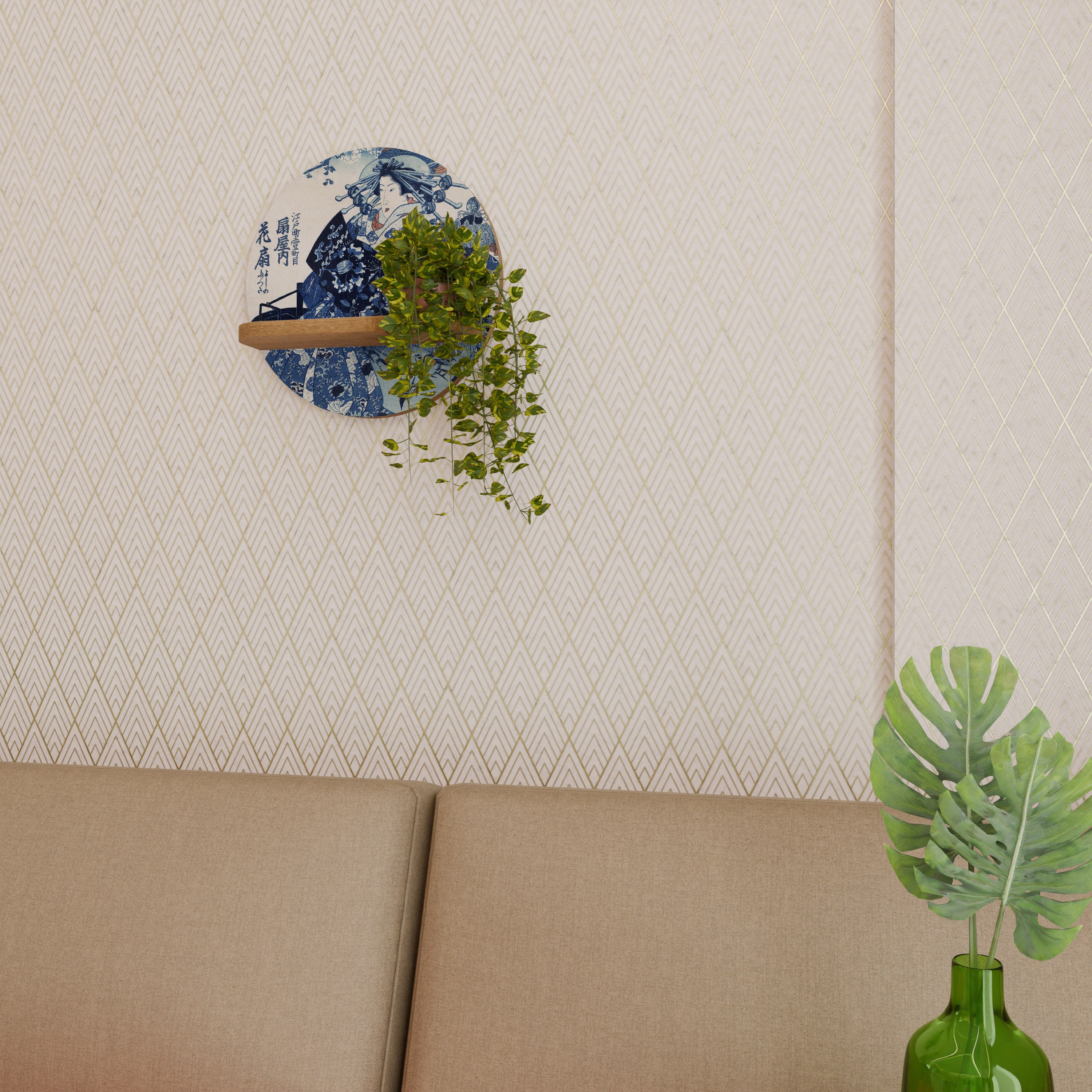 Estantería de arte redonda MUJER JAPONESA con efecto roble