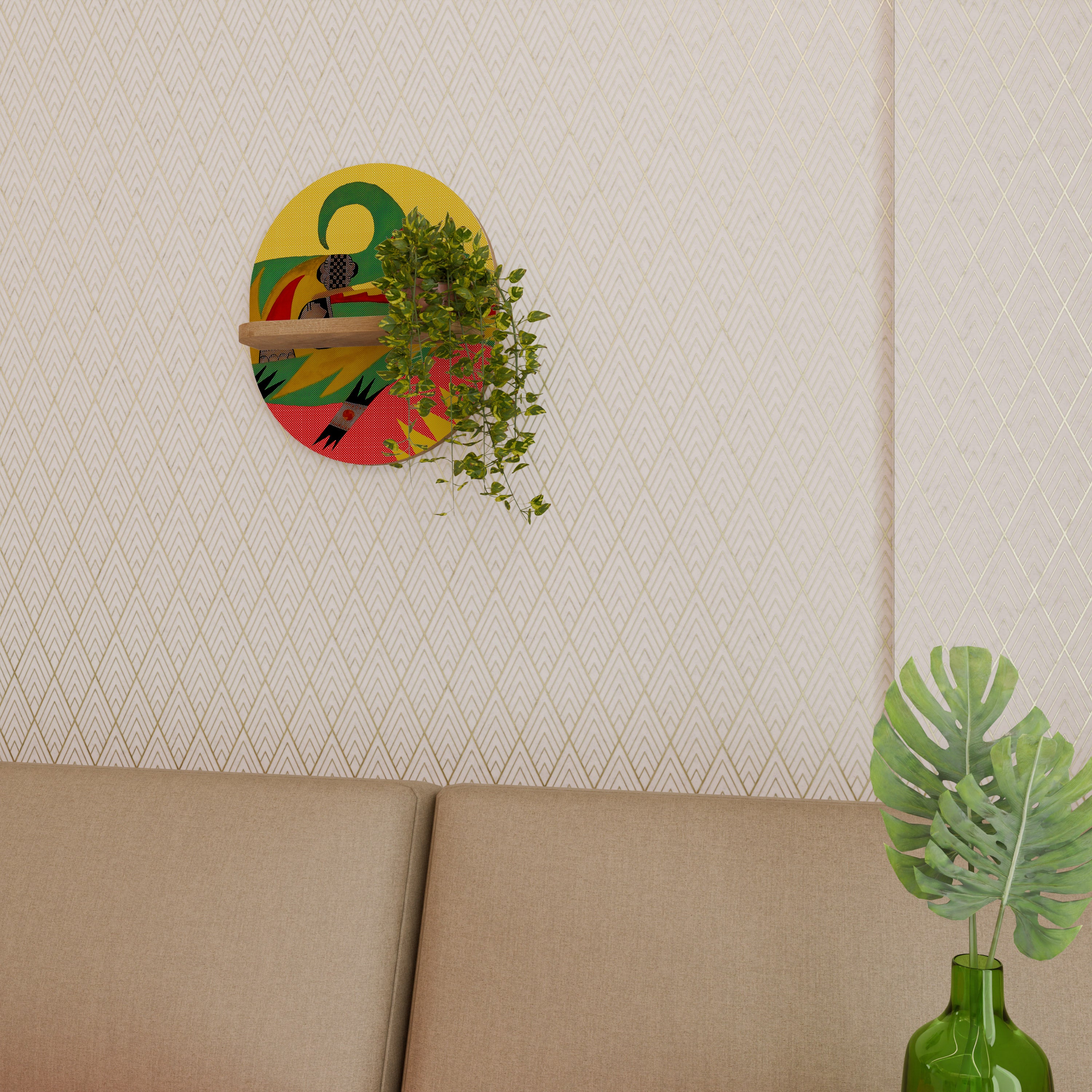 Estantería de arte ovalada AVANYU EXPRESSIVE con efecto roble