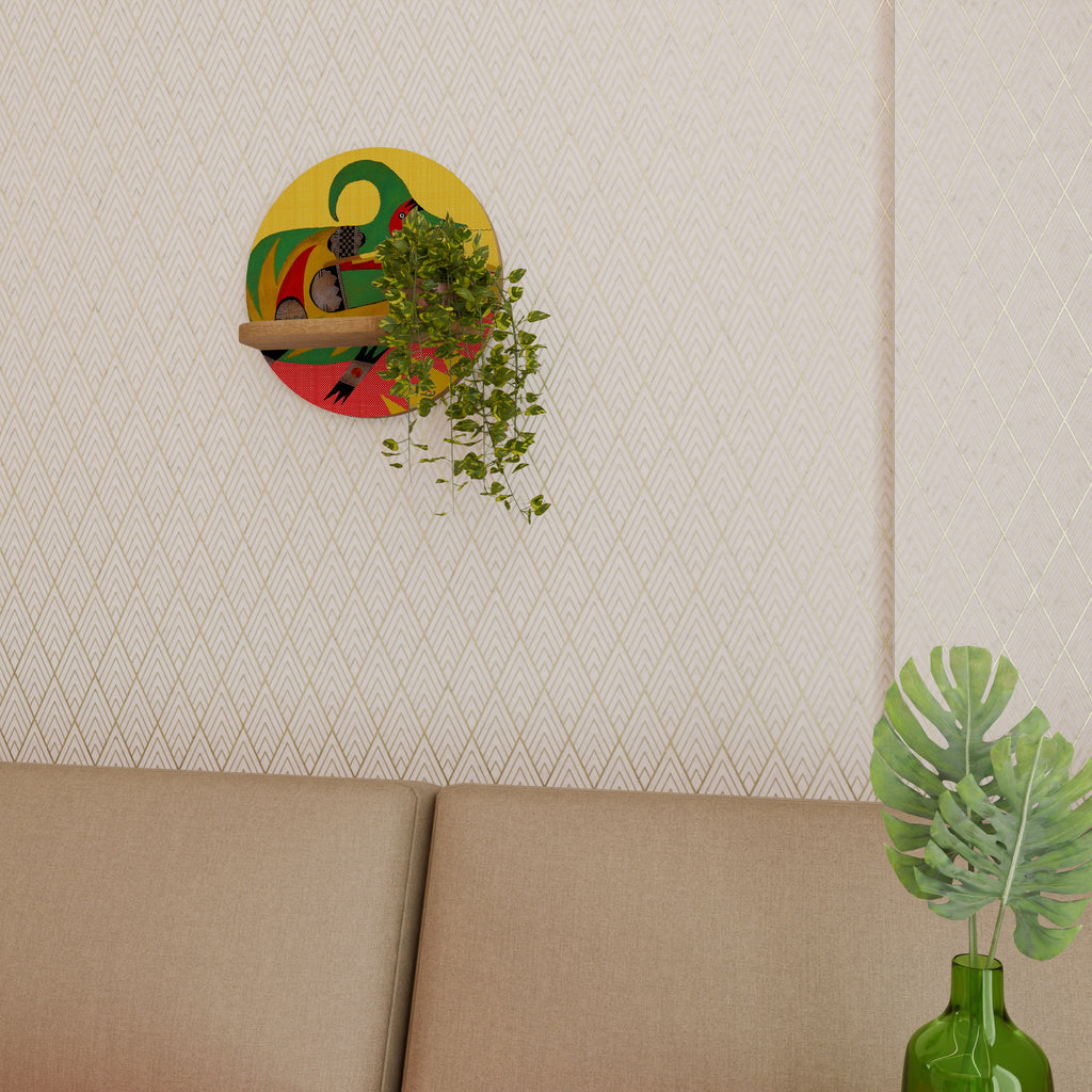 Estantería artística redonda AVANYU EXPRESSIVE con efecto roble