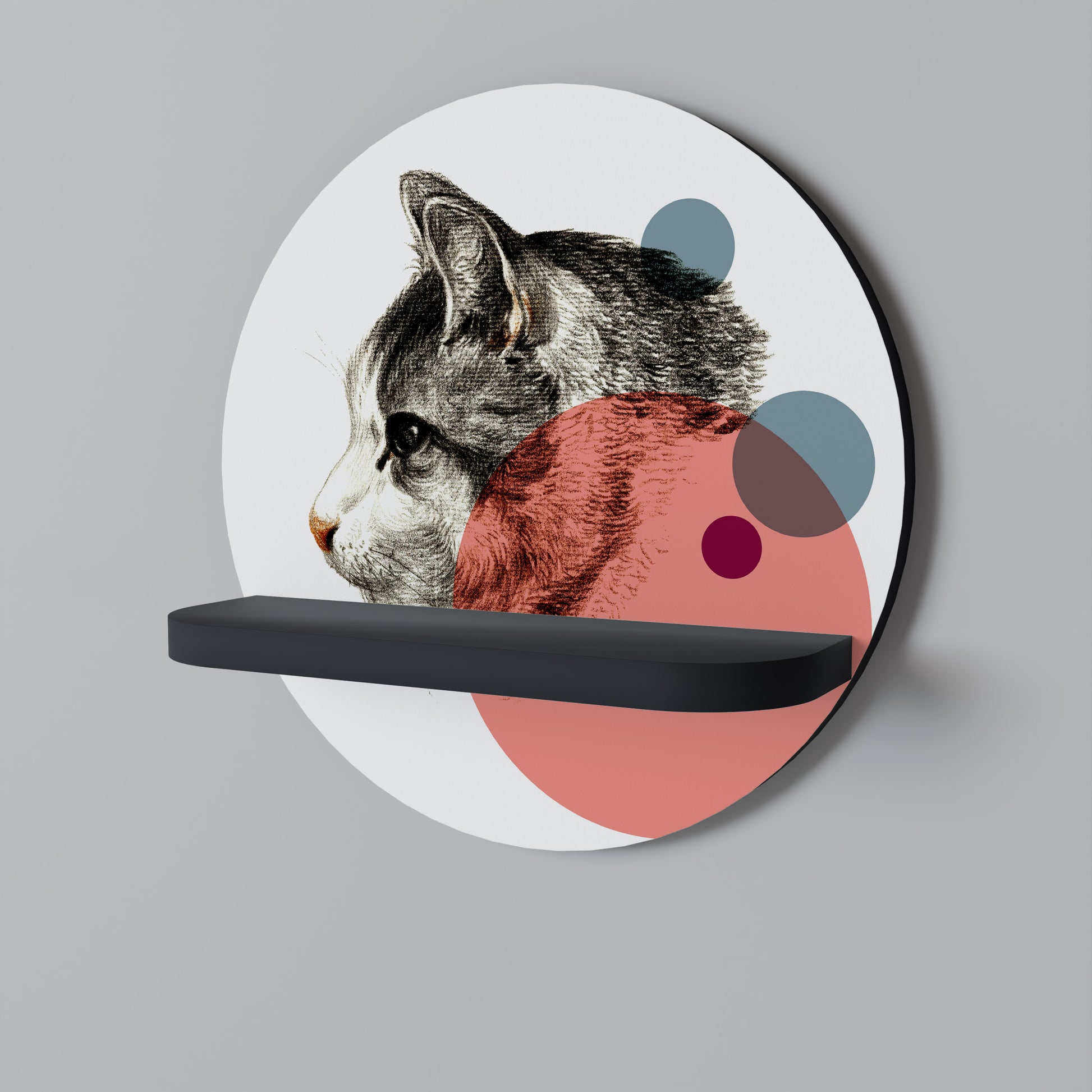 Estantería redonda para arte con diseño de gato burbuja en acabado negro