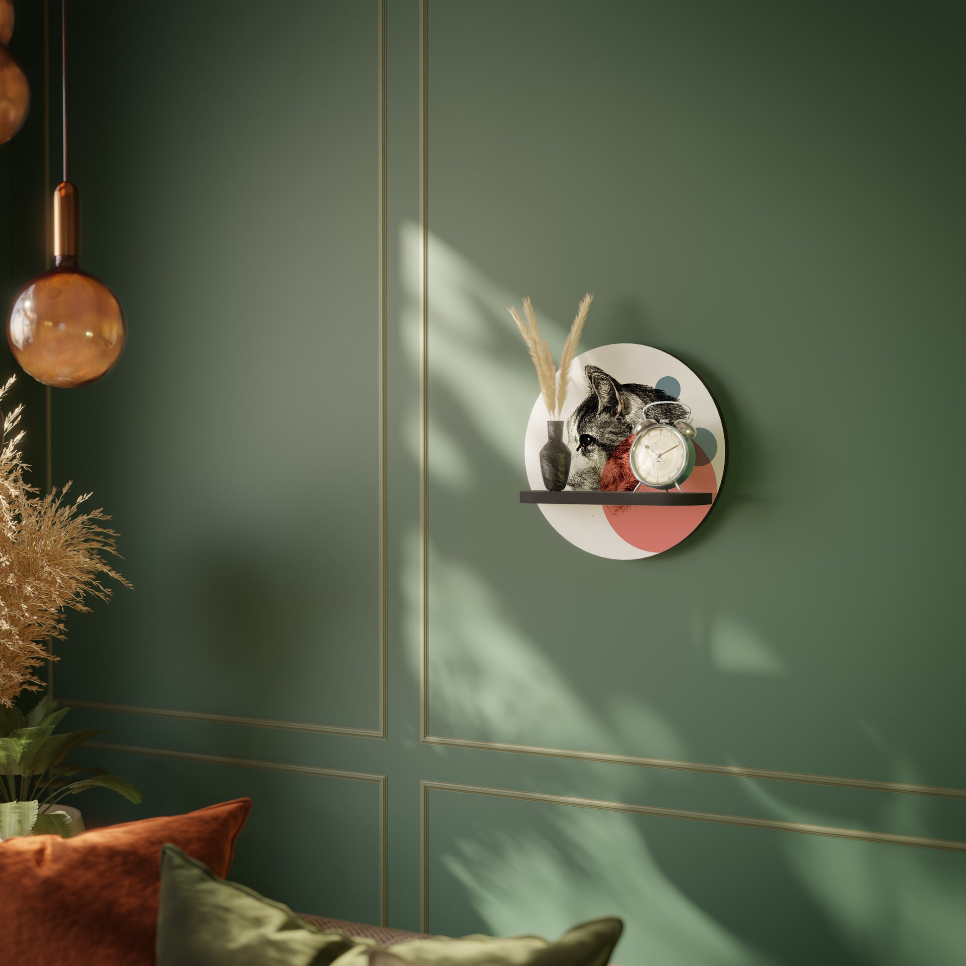 Estantería redonda para arte con diseño de gato burbuja en acabado negro