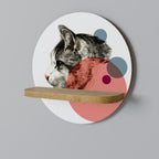 BUBBLE CAT SKETCH Estante Redondo Decorativo en Efecto Roble