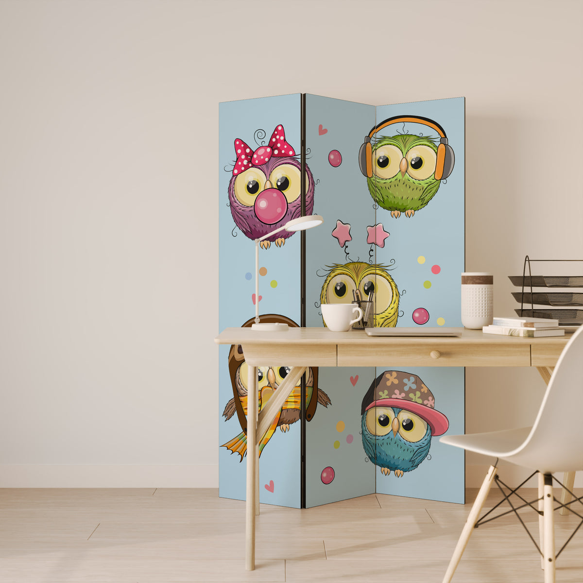 OWLY SQUAD Biombo de 3 paneles