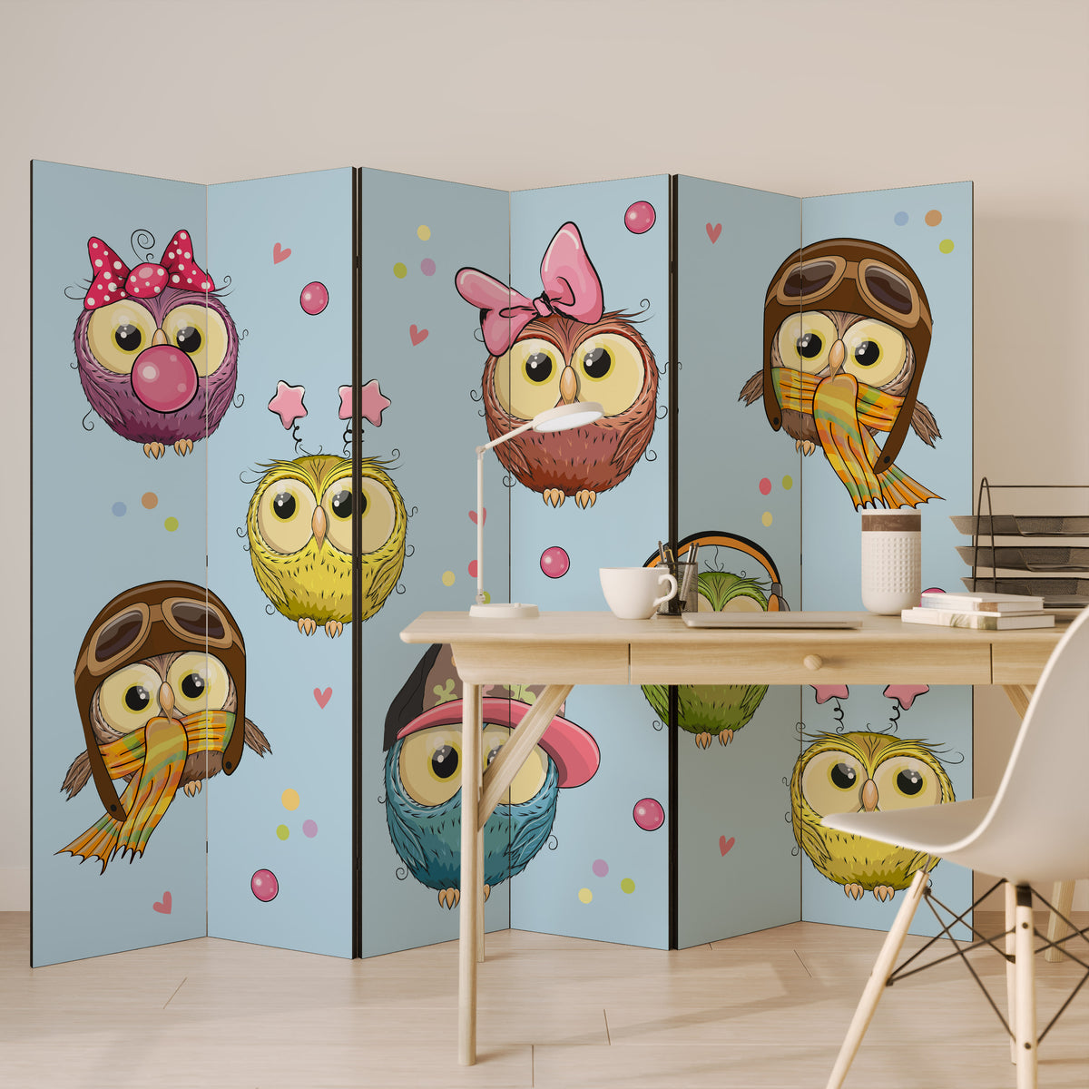 OWLY SQUAD Biombo de 6 paneles