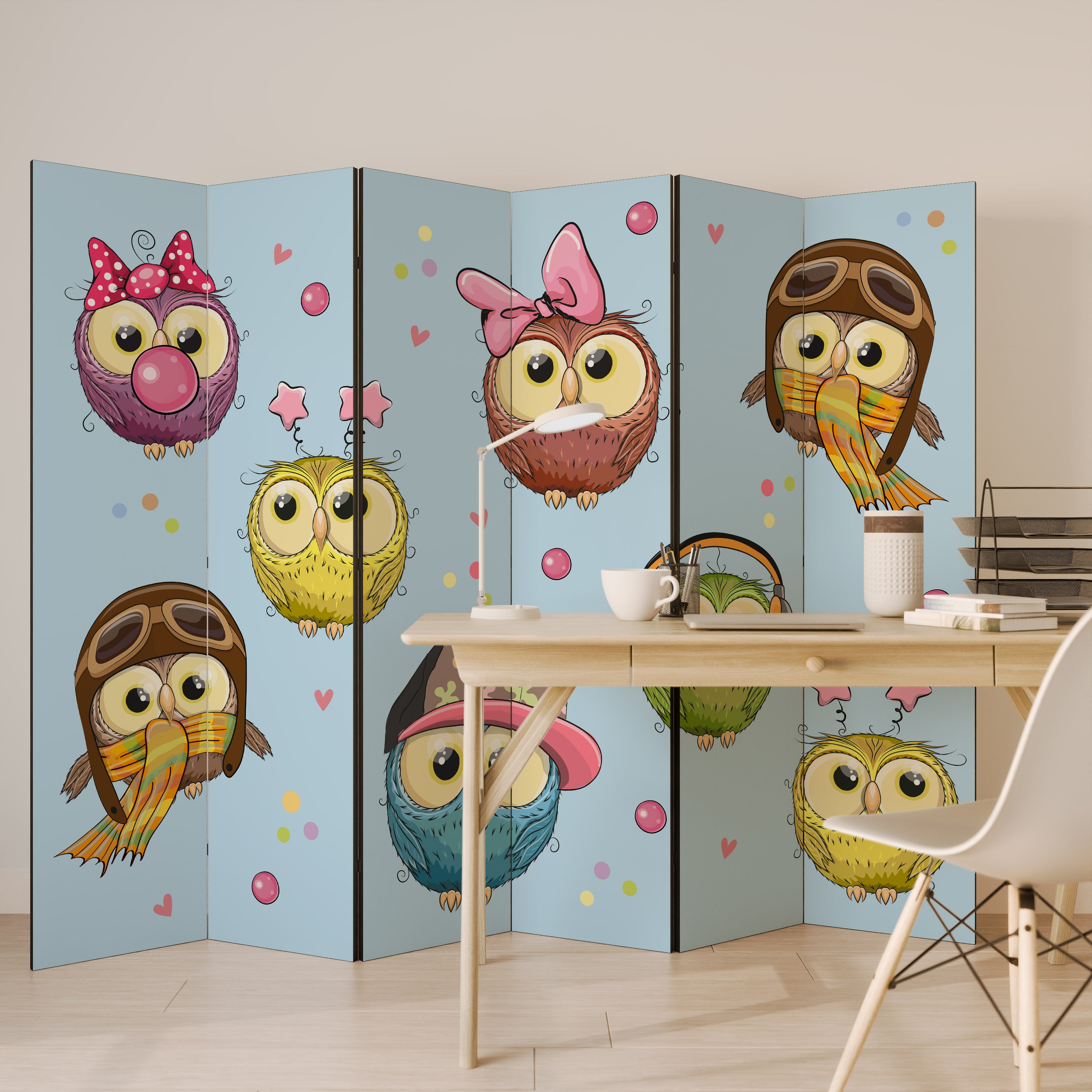 Biombo decorativo de 6 paneles OWLY SQUAD