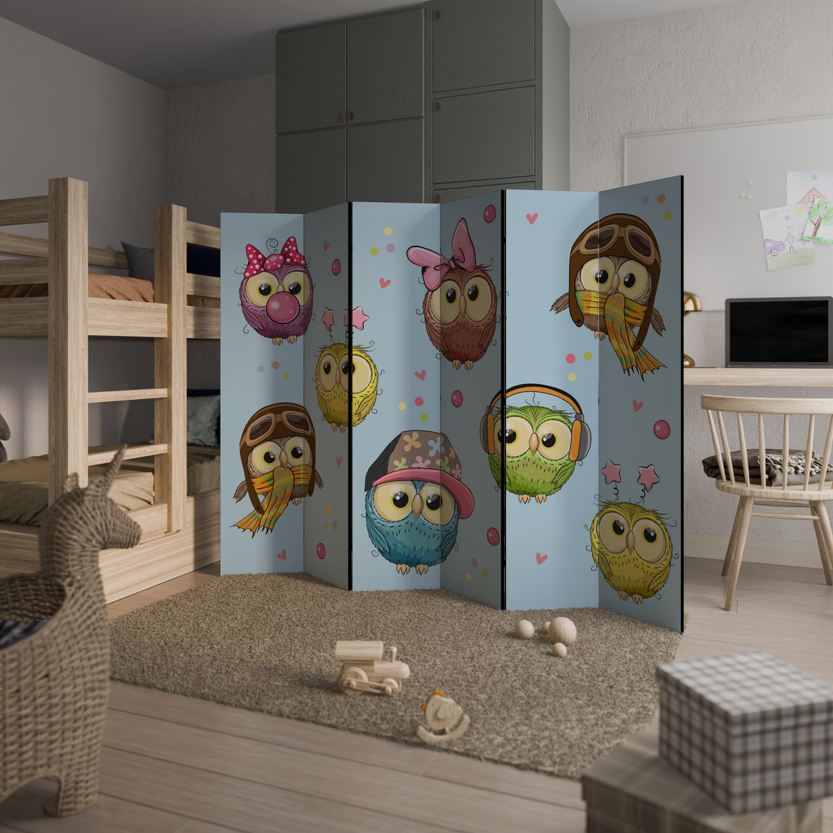 OWLY SQUAD Biombo de 6 paneles