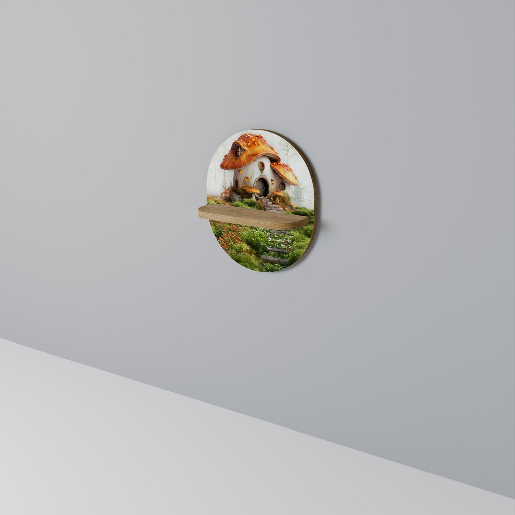 MYSTIC TOADSTOOL Oval Art Shelf In Oak Effect