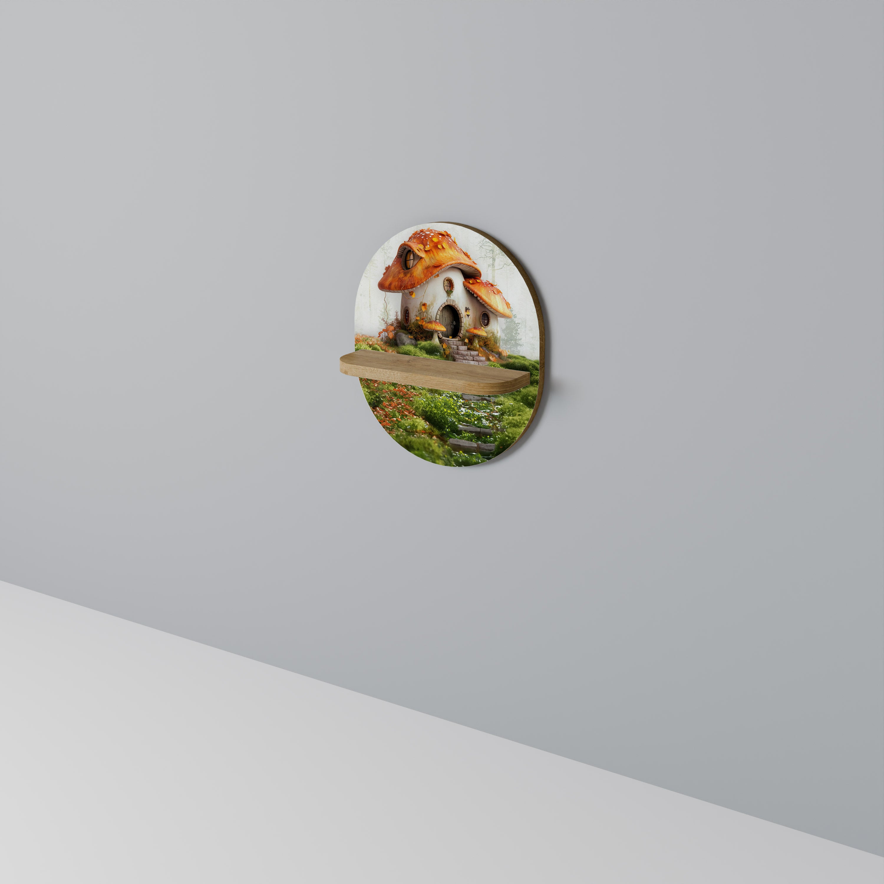 Estantería de arte ovalada Mystic Toadstool con efecto roble