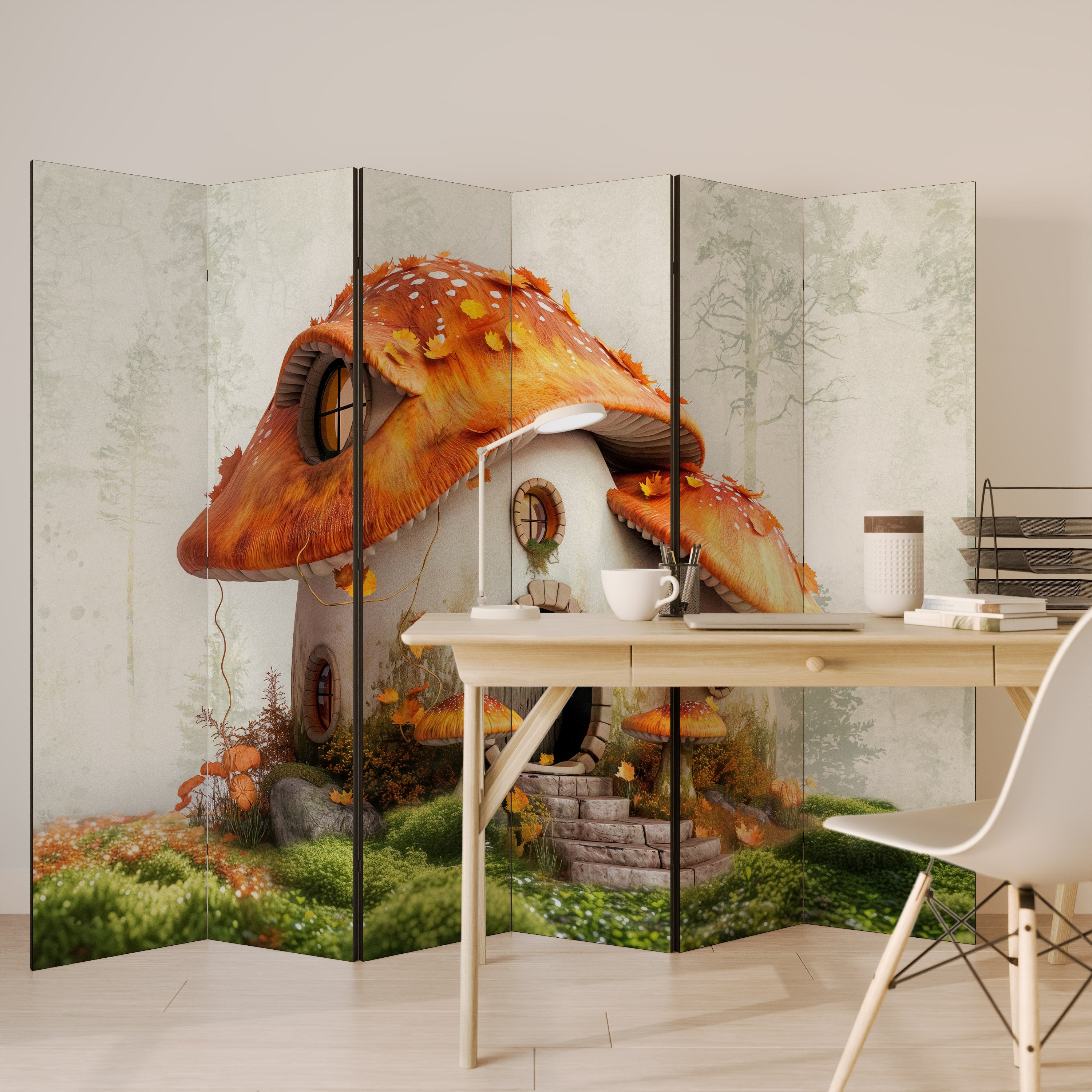 Biombo decorativo de 6 paneles MYSTIC TOADSTOOL