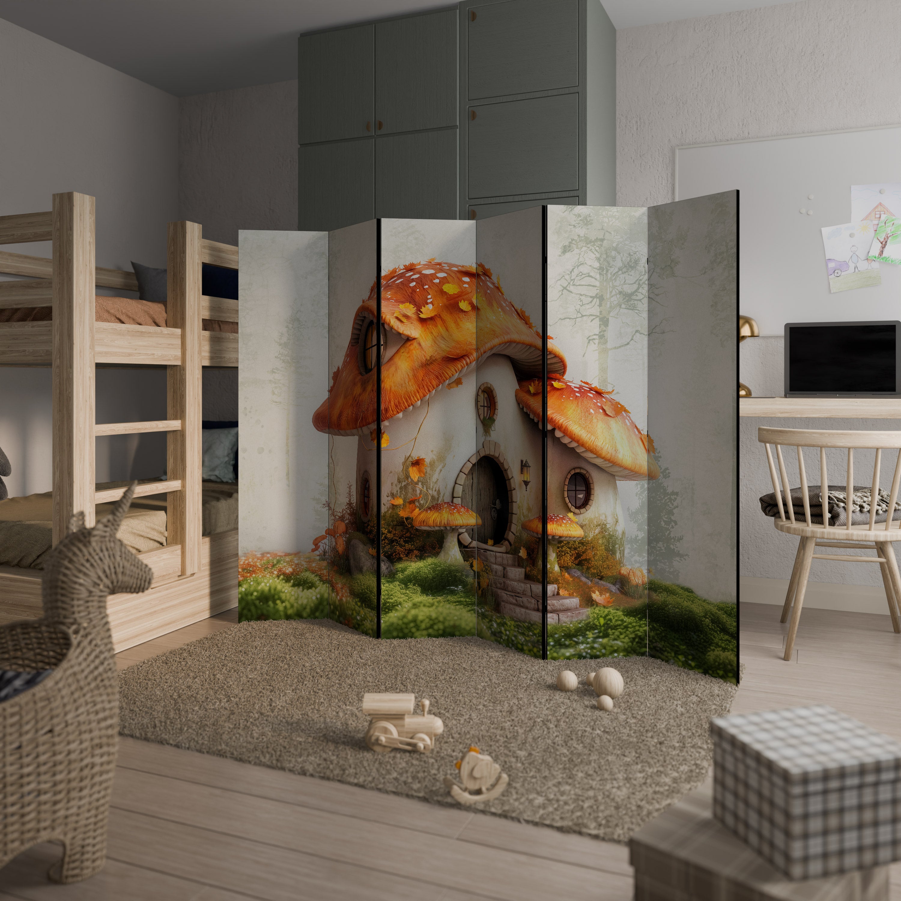 Biombo decorativo de 6 paneles MYSTIC TOADSTOOL