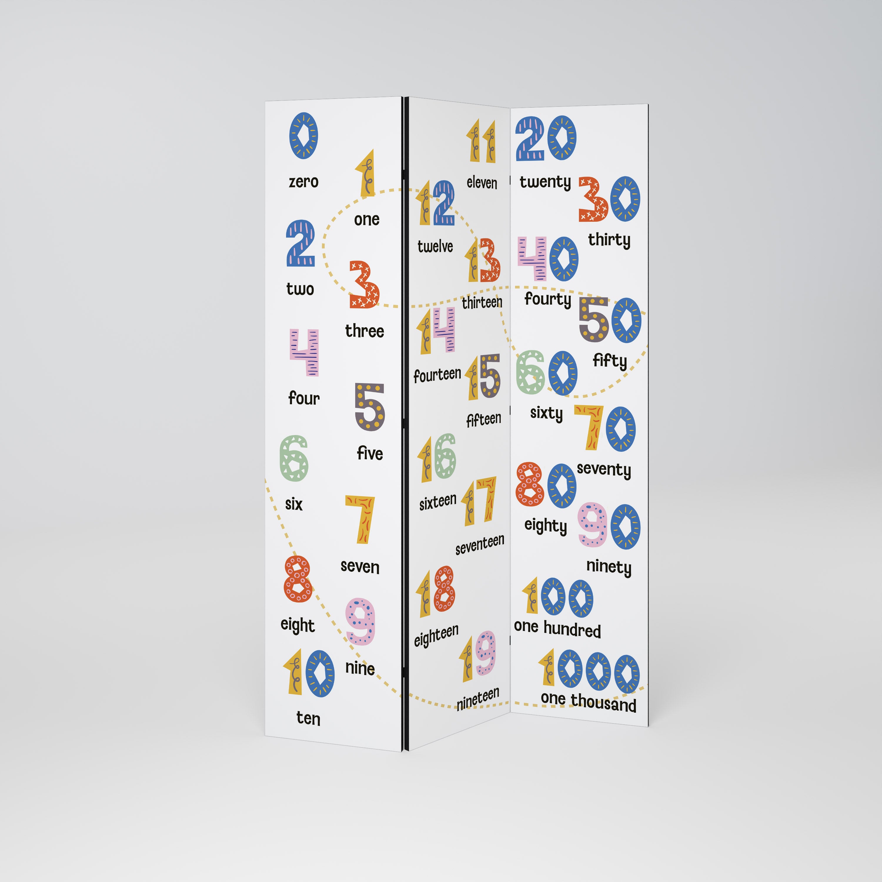 Biombo decorativo de 3 paneles LECCIÓN DE CONTEO