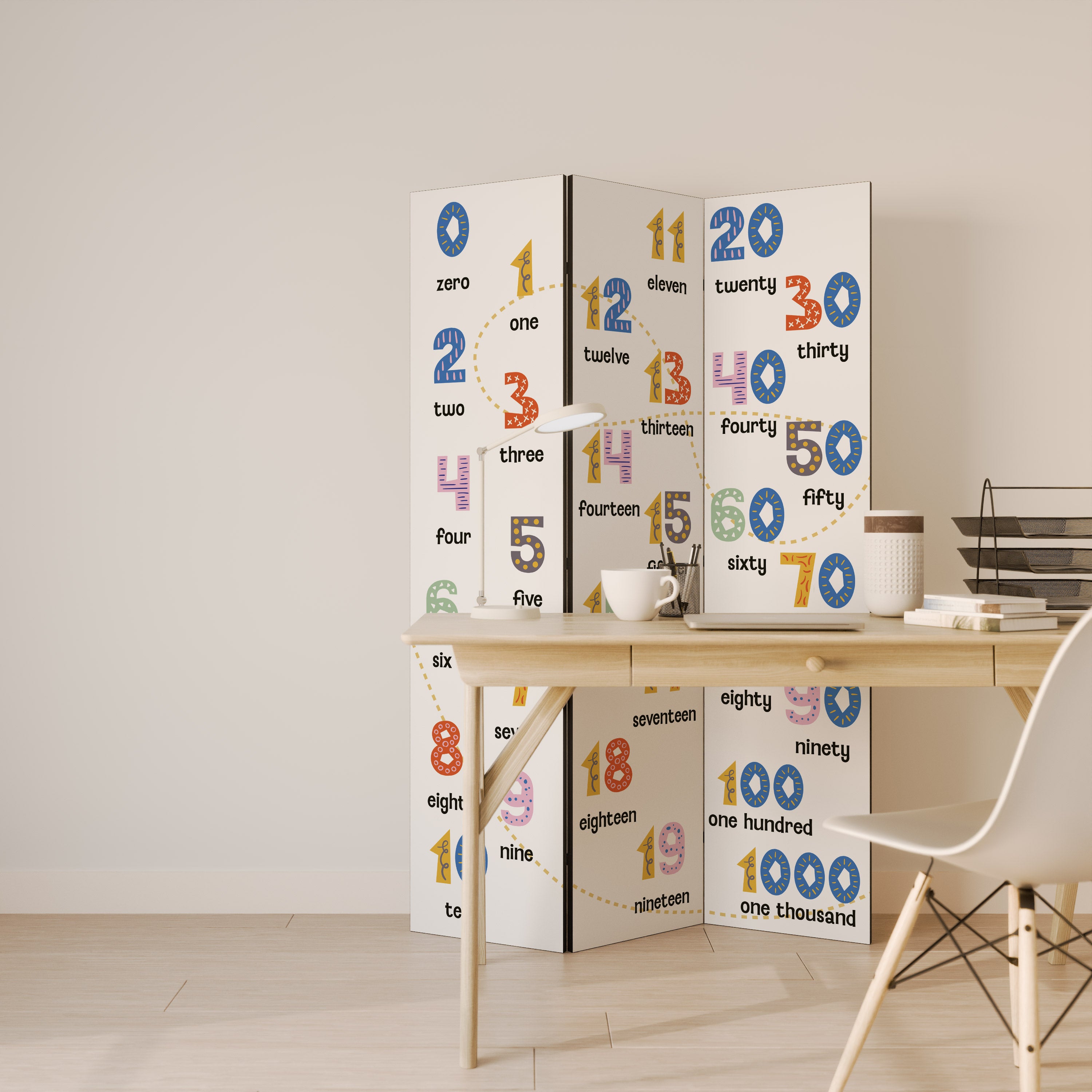 Biombo decorativo de 3 paneles LECCIÓN DE CONTEO