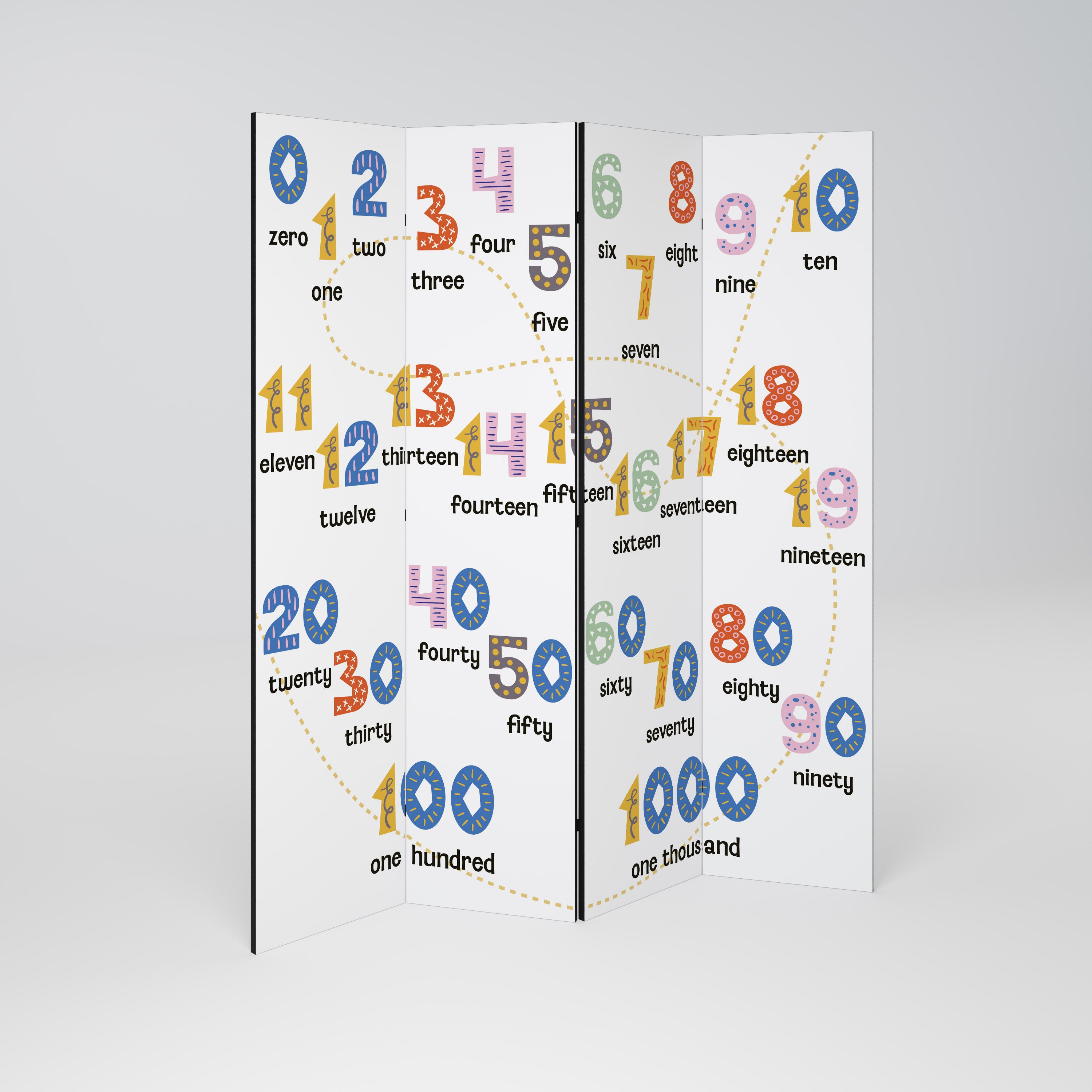 Biombo decorativo de 4 paneles LECCIÓN DE CONTEO
