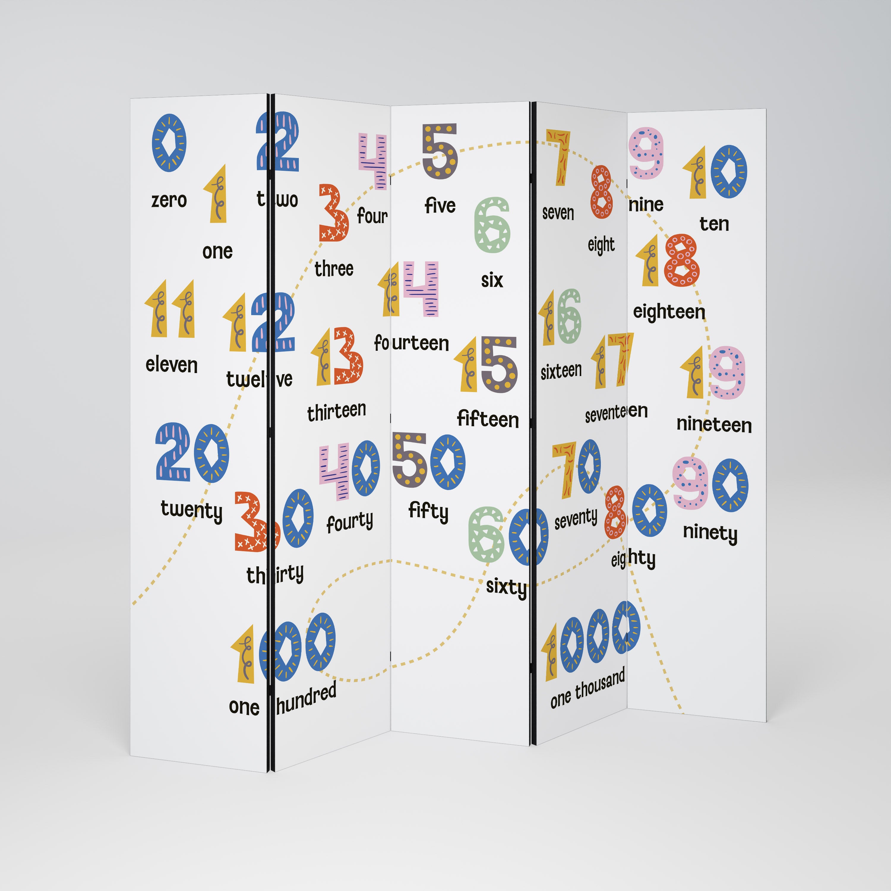 Biombo decorativo de 5 paneles LECCIÓN DE CONTEO