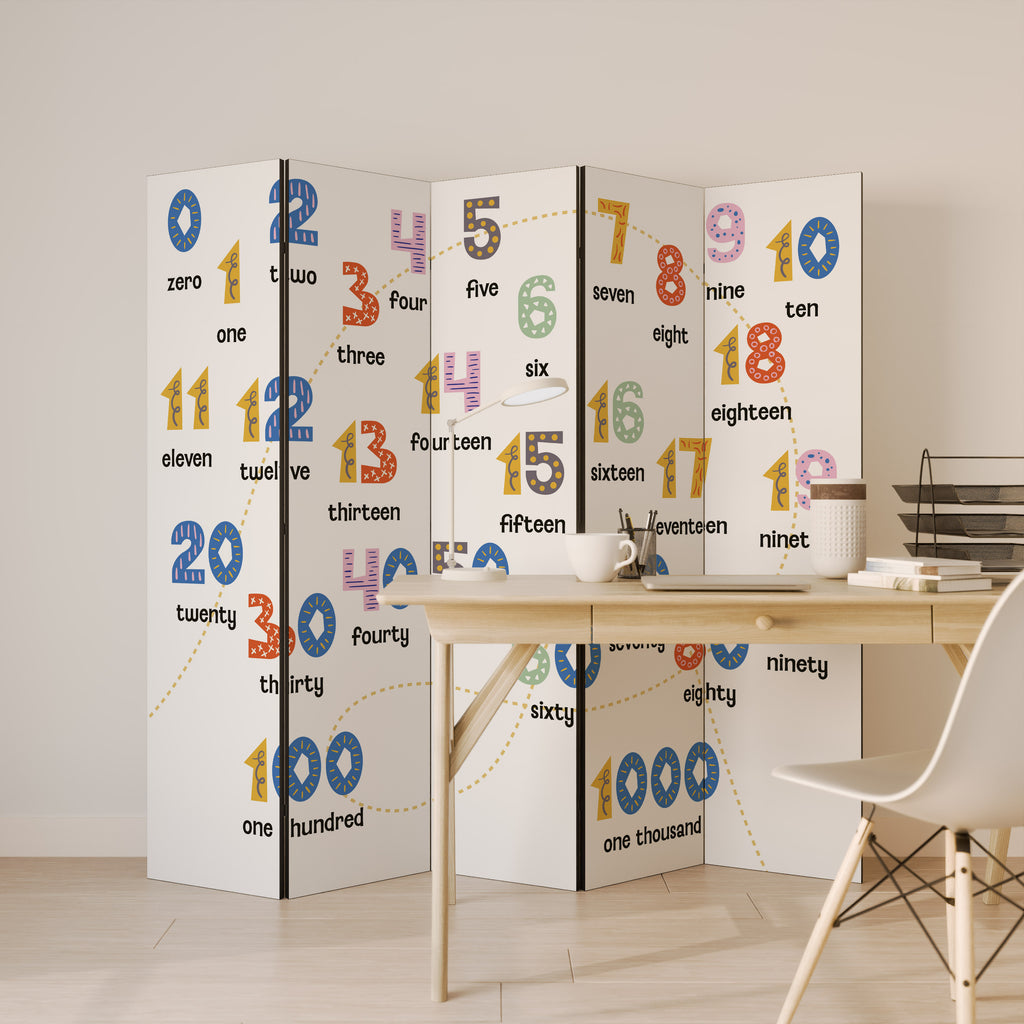 Biombo decorativo de 5 paneles LECCIÓN DE CONTEO