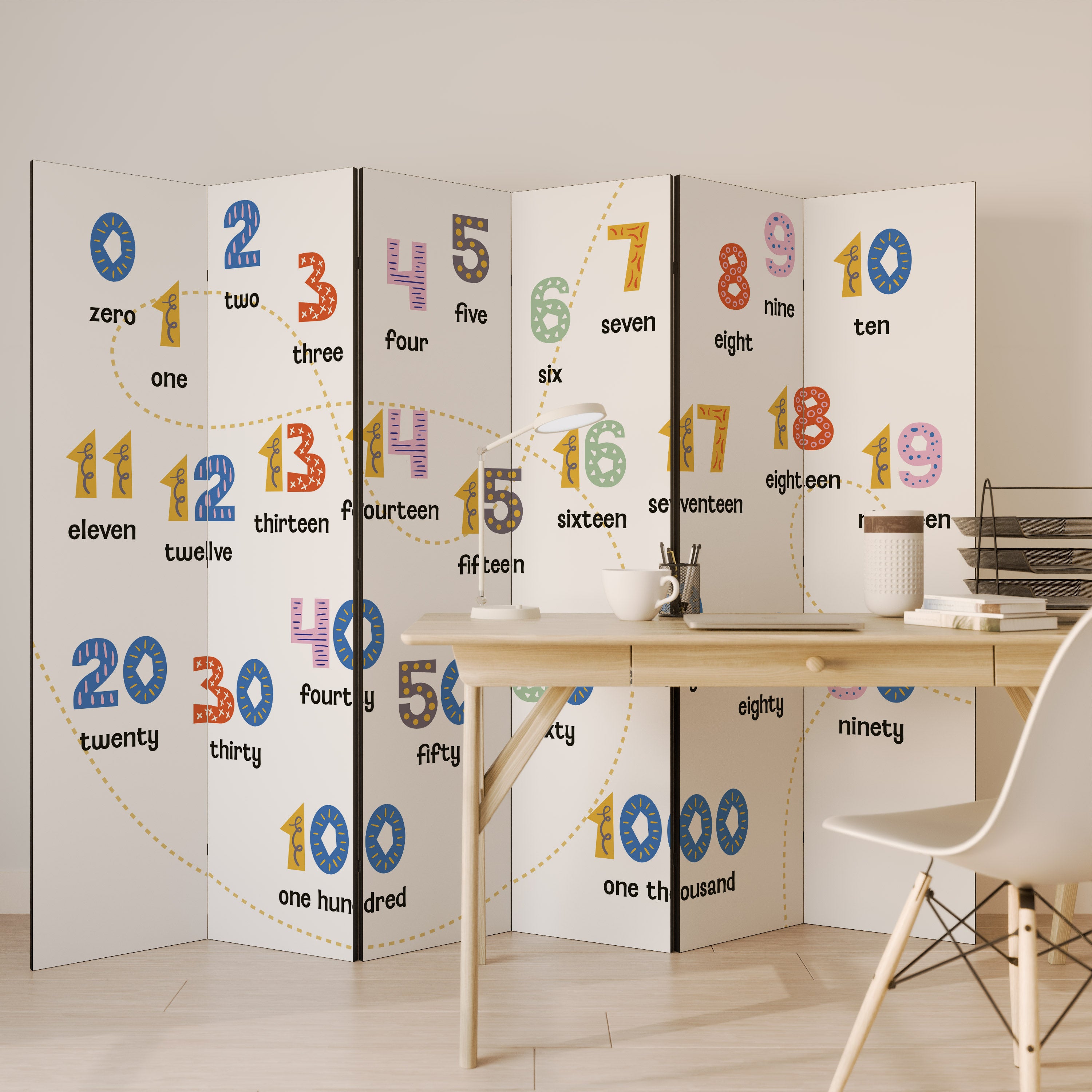 Biombo decorativo de 6 paneles LECCIÓN DE CONTEO