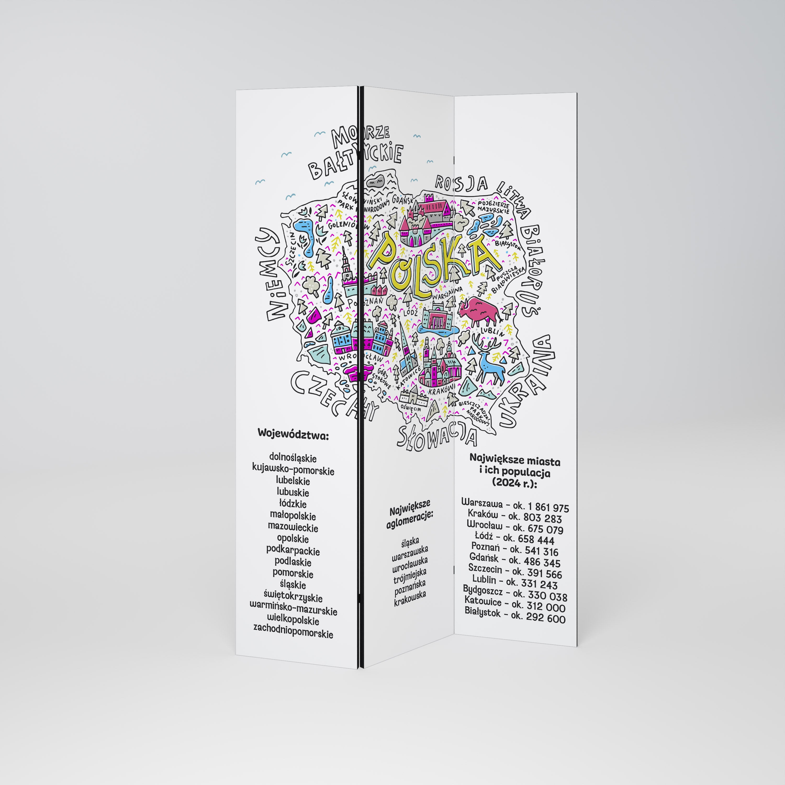 POLAND INFO Biombo de 3 paneles