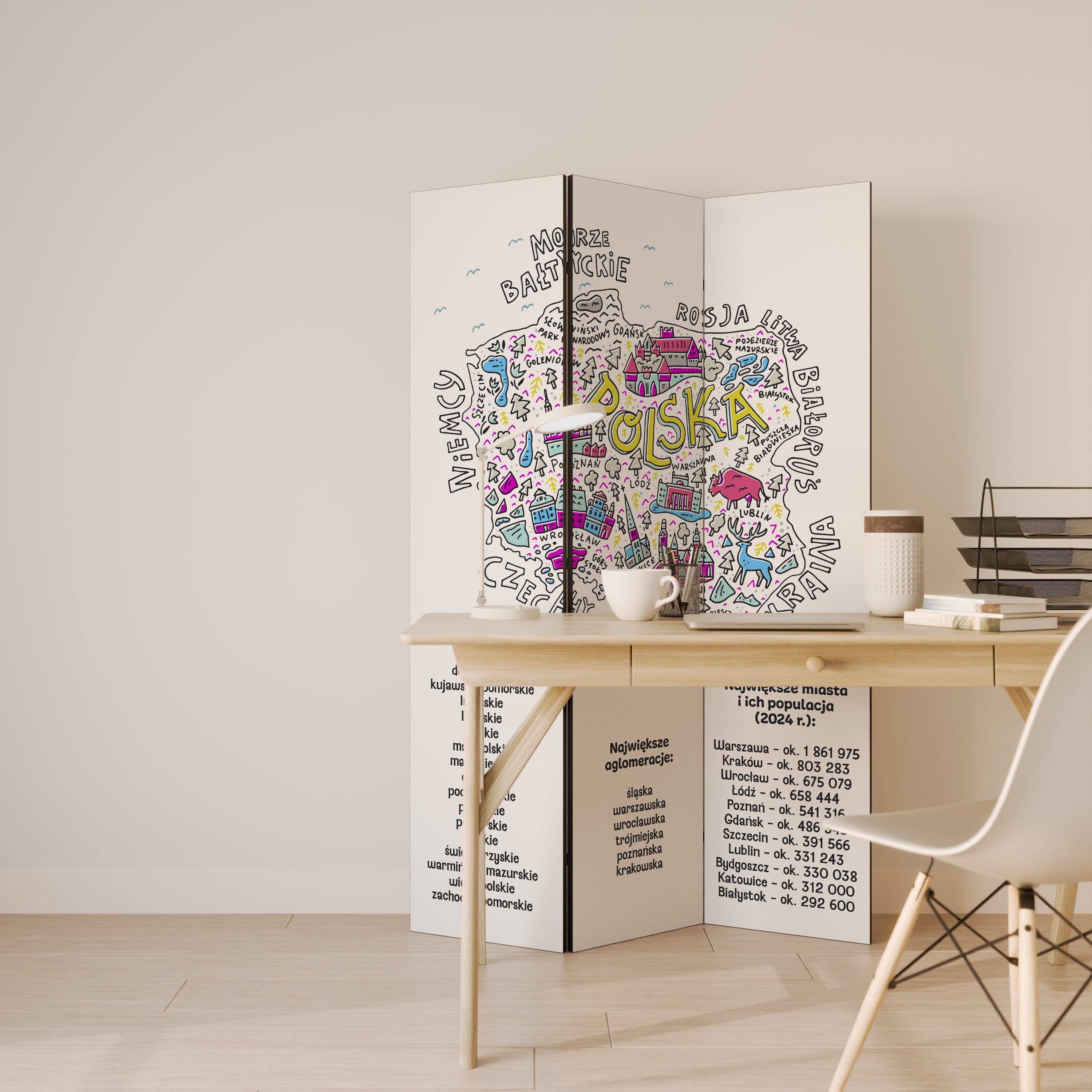 POLAND INFO Biombo de 3 paneles