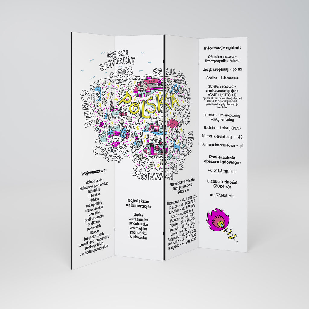 POLAND INFO 4-Panel Room Divider