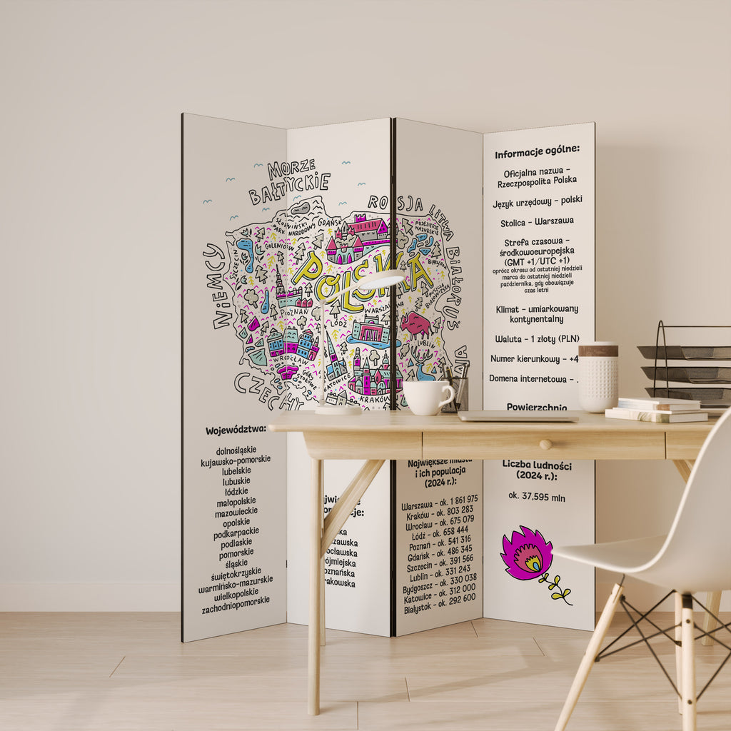 POLAND INFO 4-Panel Room Divider