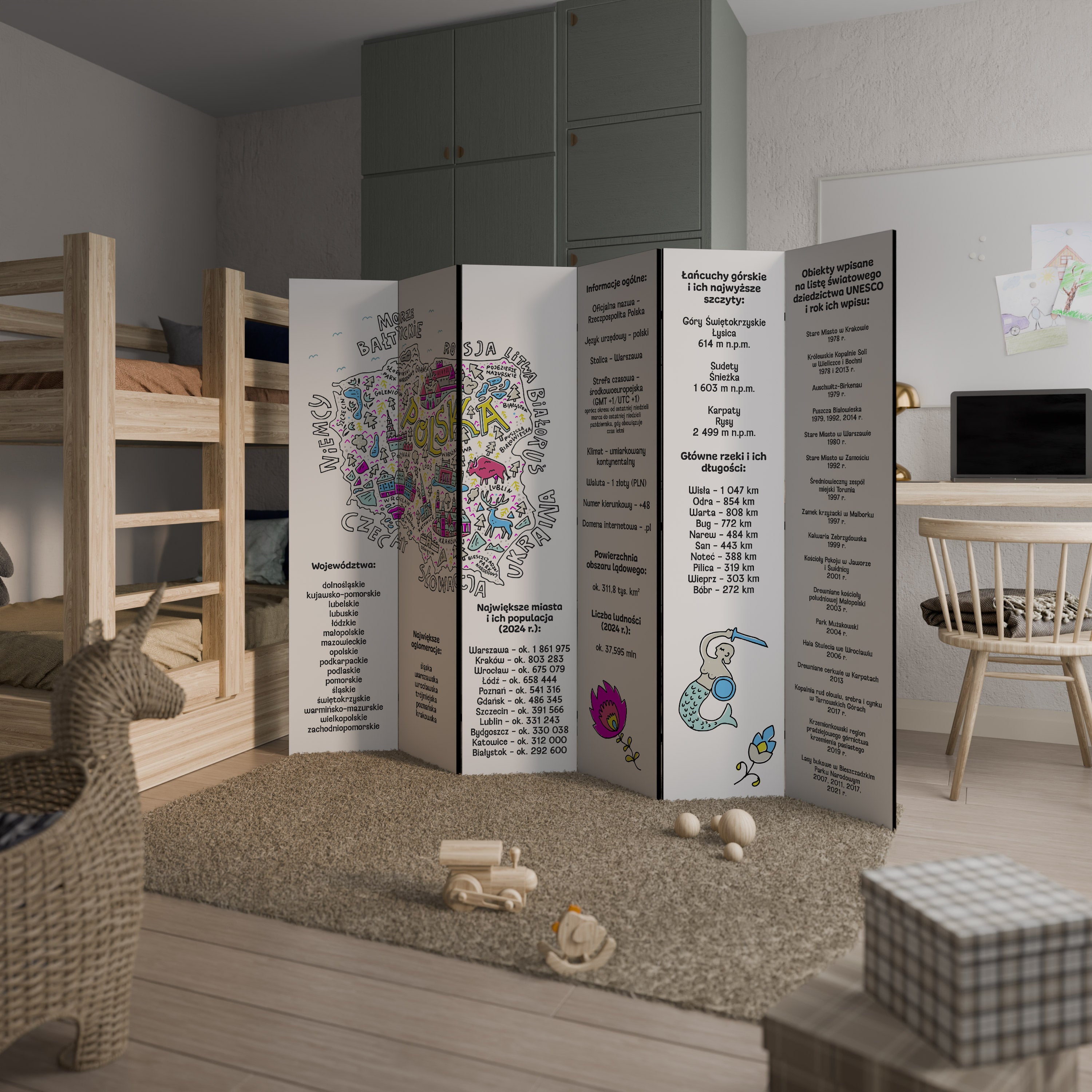 POLAND INFO 6-Panel Room Divider