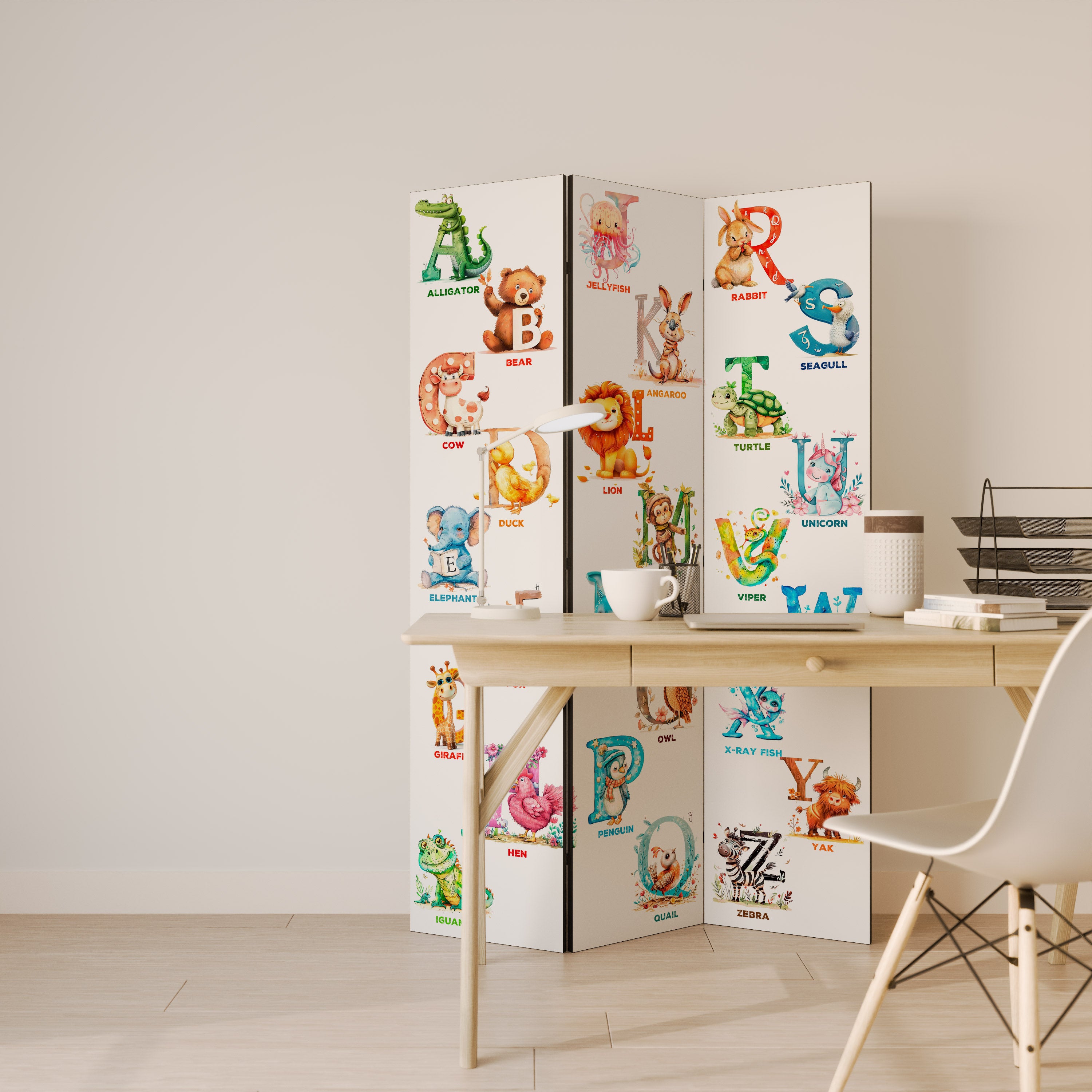 Biombo decorativo de 3 paneles con letras alegres