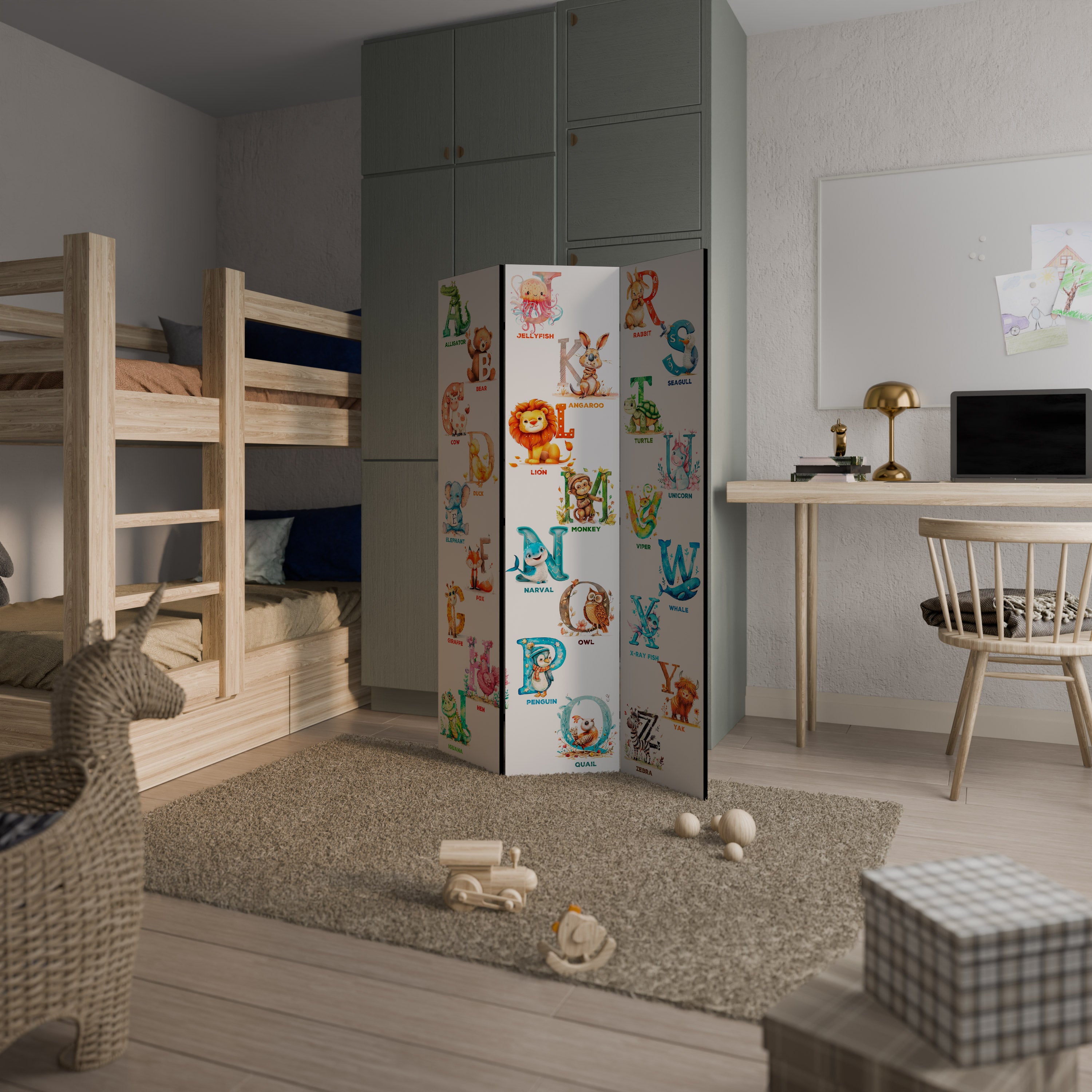 Biombo decorativo de 3 paneles con letras alegres
