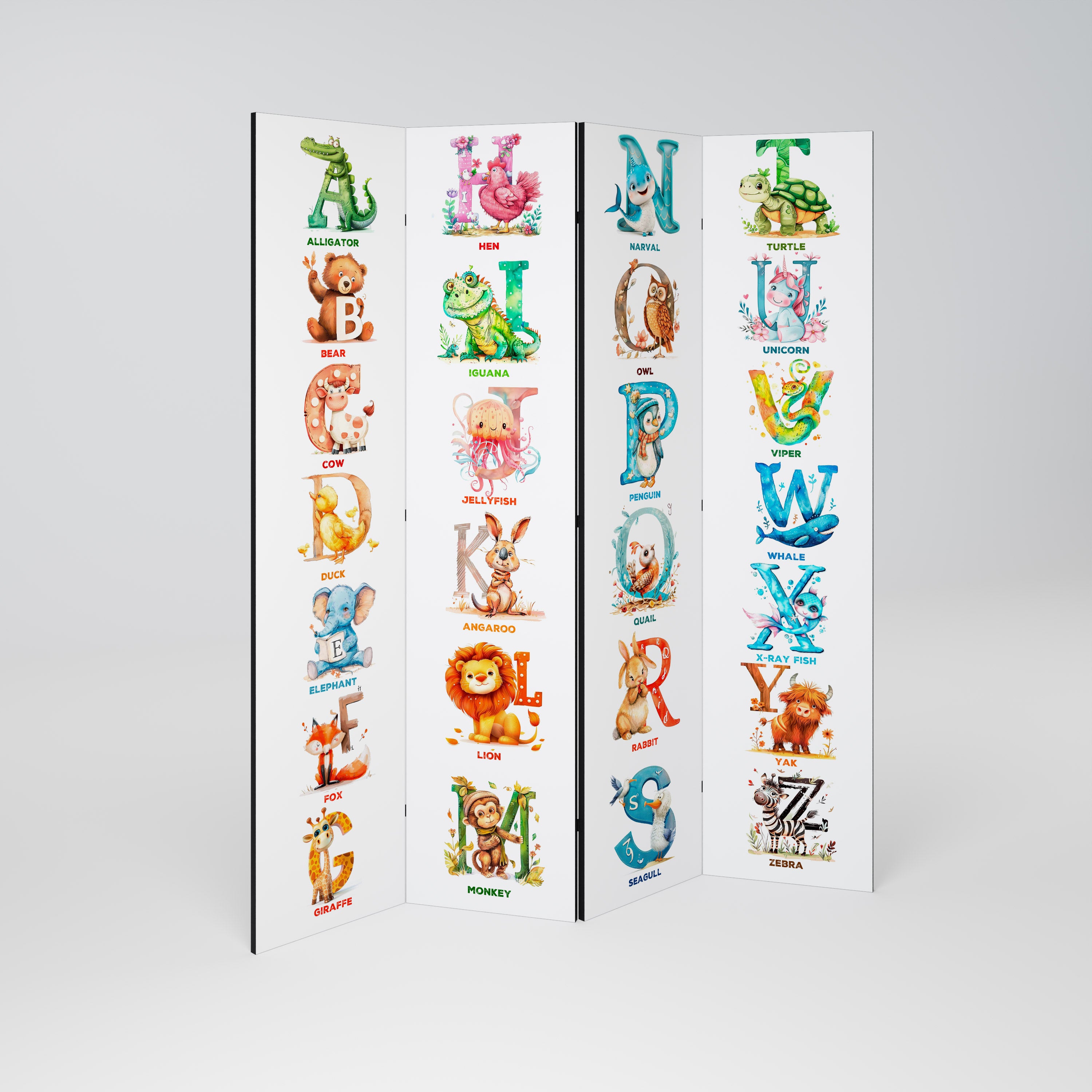 Biombo decorativo de 4 paneles con letras alegres