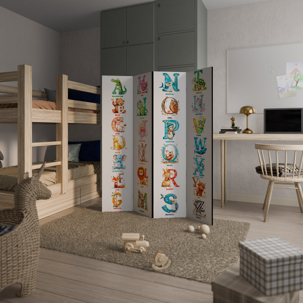 Biombo decorativo de 4 paneles con letras alegres